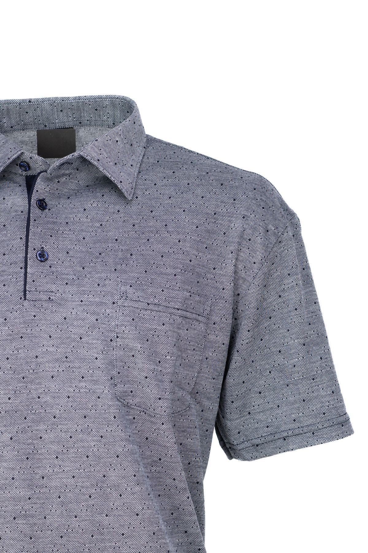 Erkek Pamuklu Kumaş T-Shirt Düğmeli Gömlek Yaka Cepli Kısa Kollu Şık Nokta Desenli Tam Kalıp