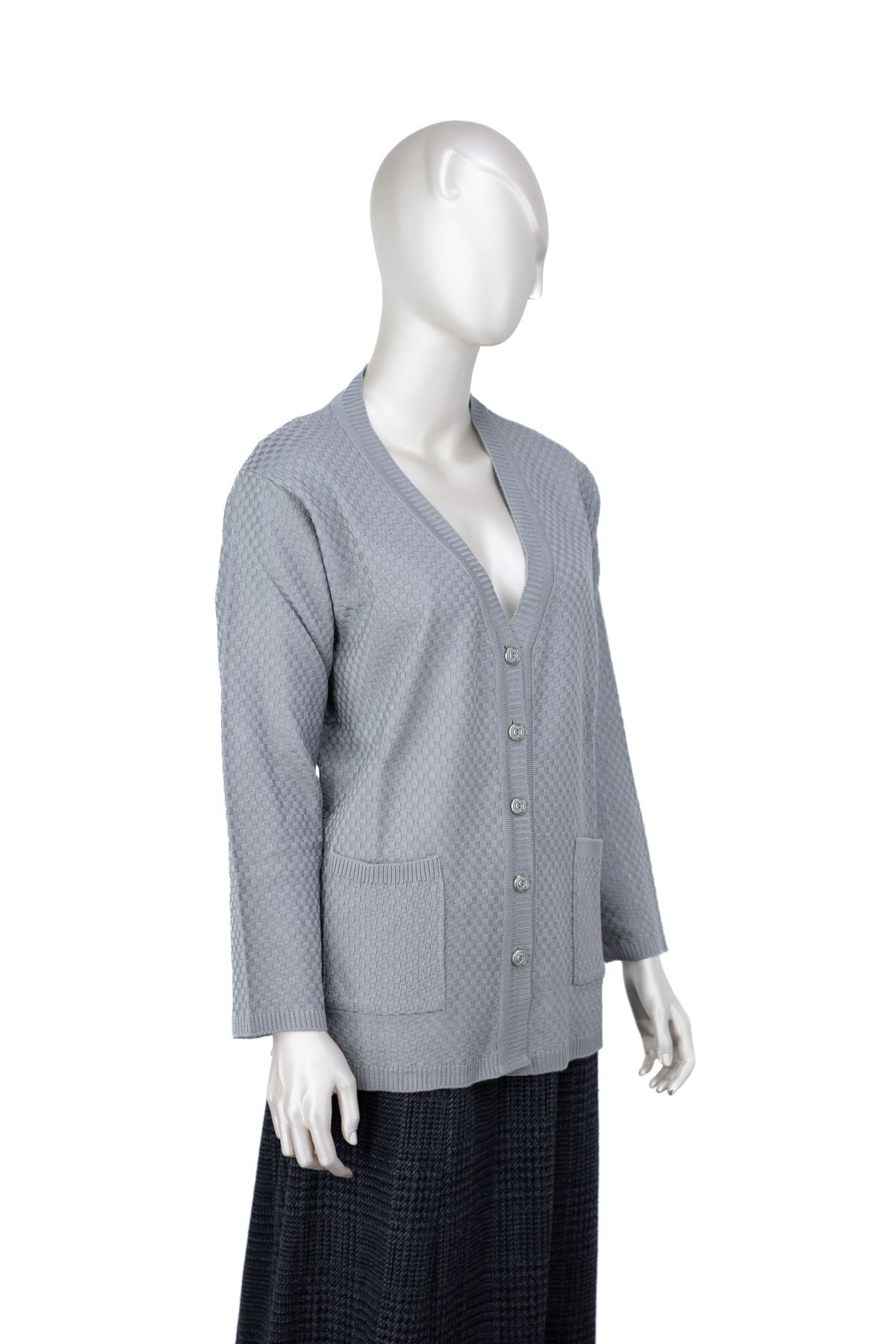 Kadın Mevsimlik Çelik Örme Anne Hırka Çift Cepli Düğmeli Klasik Rahat Kesim Tam Kalıp