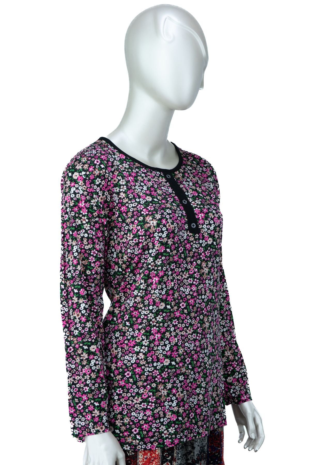 Kadın Anne Bluz Turlu Viskon Penye Kumaş Çiçek Demeti Desenli Likralı Rahat Kesim Tam Kalıp