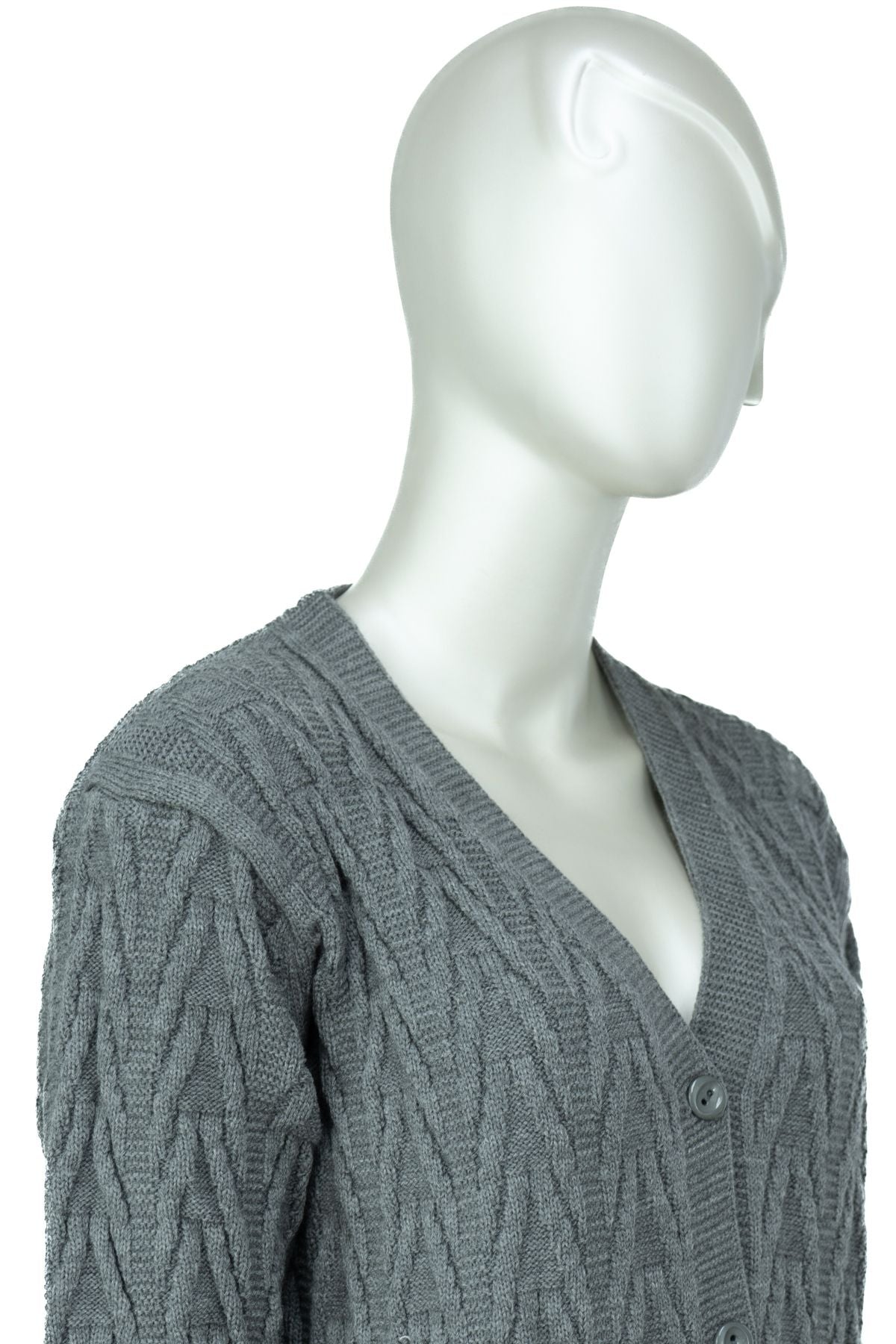 Kadın Kışlık Önden Düğmeli Uzun Kollu Çift Cepli Likralı Pamuklu Triko Dokuma Anne Hırka