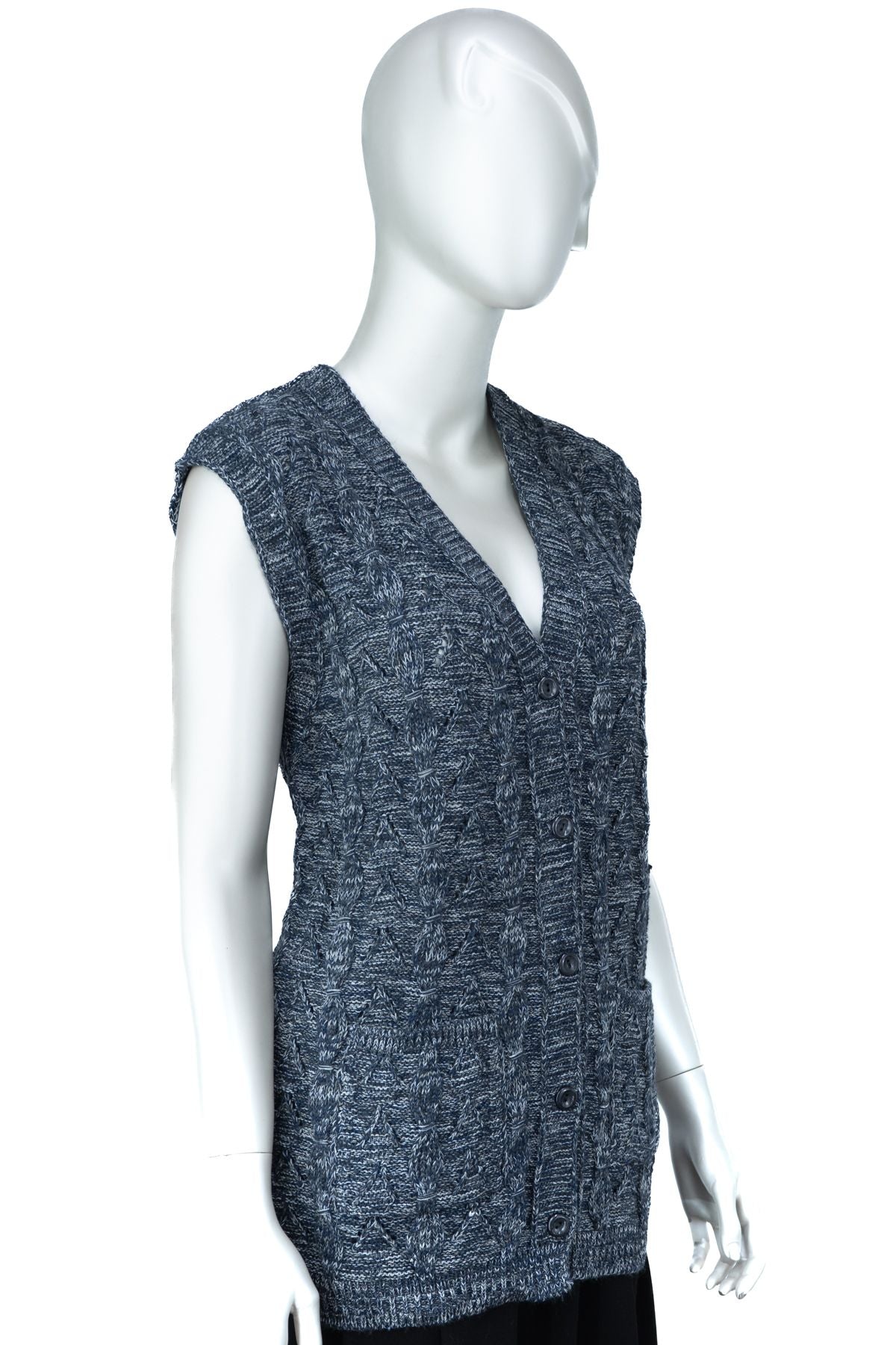 Kadın Kışlık Anne Yelek Pamuklu Triko Yasemin Örgü Model Önden Düğmeli Çift Cepli Rahat