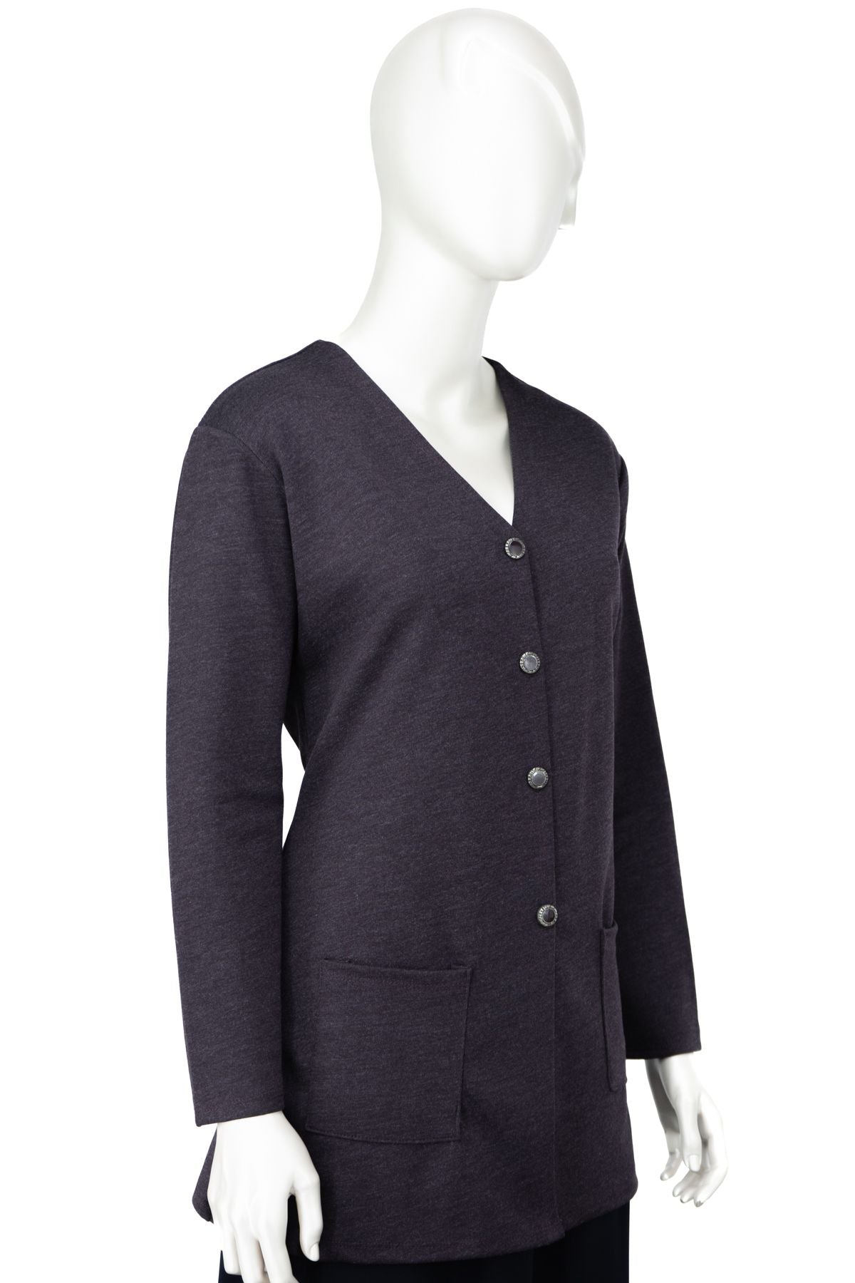 Kadın Kışlık Anne Hırka Ecrin Örme Önü Düğmeli Çift Cepli V Yaka Uzun Kol Klasik Model