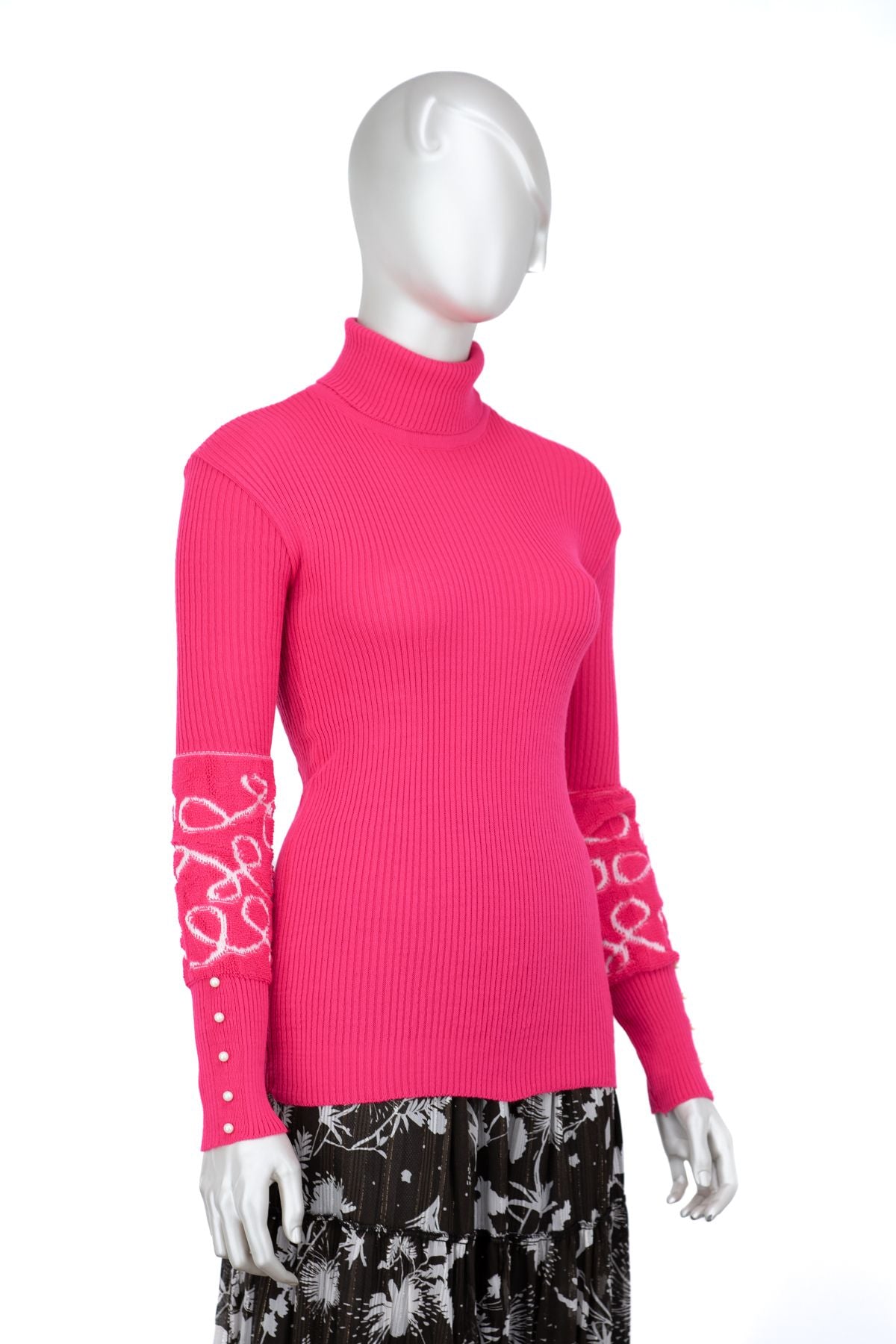 Kadın Kışlık Kolları Şık Boncuklu Tam Boğazlı Yaka Bedene Oturan Örme Triko Badi Kazak