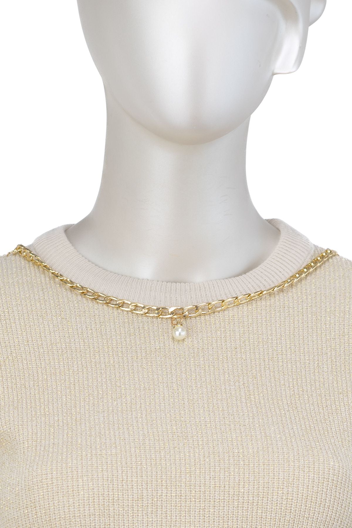 Kadın Kışlık Zincir Modelli Yuvarlak Yaka Spor Kesim Likralı Simli iplikten Örme Triko Kazak