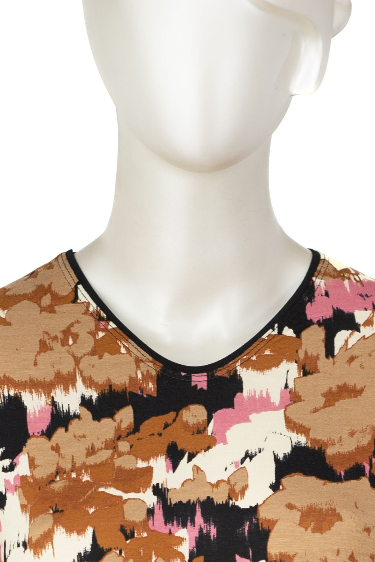 Kadın Turlu Viskon Penye Kumaş Anne Bluz Kadife Çiçeği Desenli Hafif V Yaka Tam Kalıp