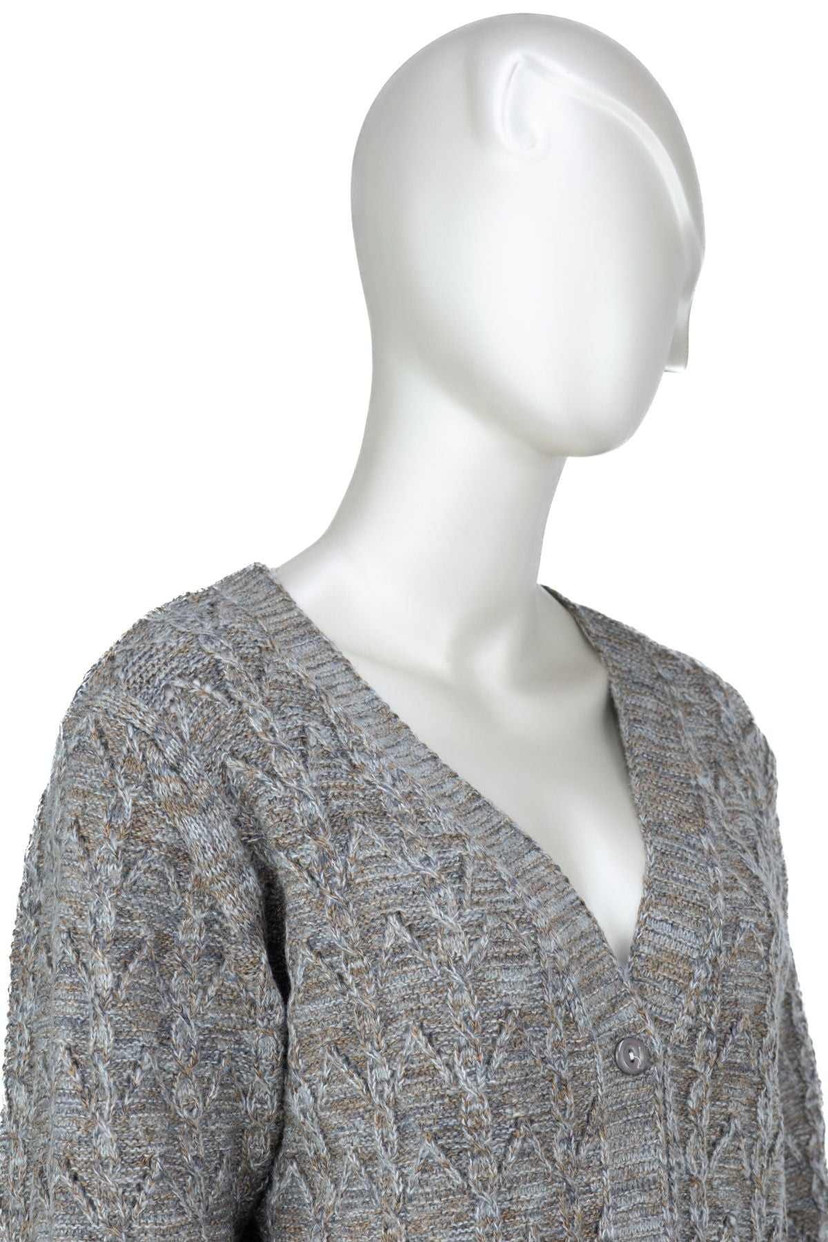 Kadın Kışlık Anne Hırka Pamuklu Triko Begonya Örgü Model Önden Düğmeli Çift Cepli Rahat