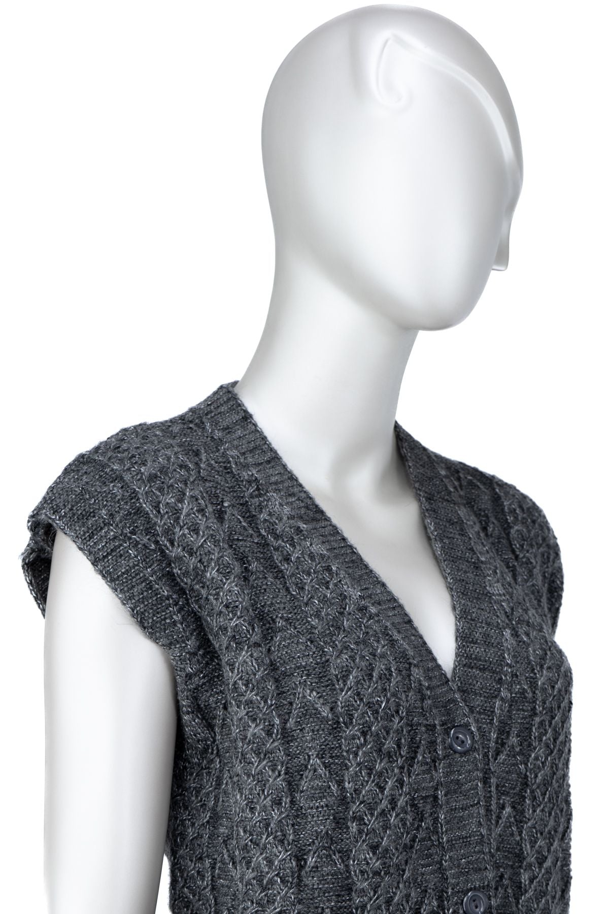 Kadın Kışlık Anne Yelek Pamuklu Triko Yasemin Örgü Model Önden Düğmeli Çift Cepli Rahat