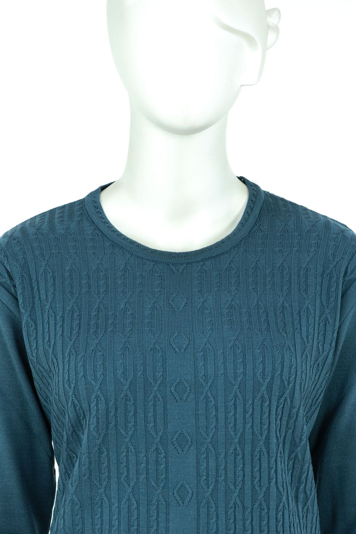 Kadın Kışlık Kendinden Motifli Yuvarlak Yaka Likralı Pamuklu Triko Dokuma Anne Kazak