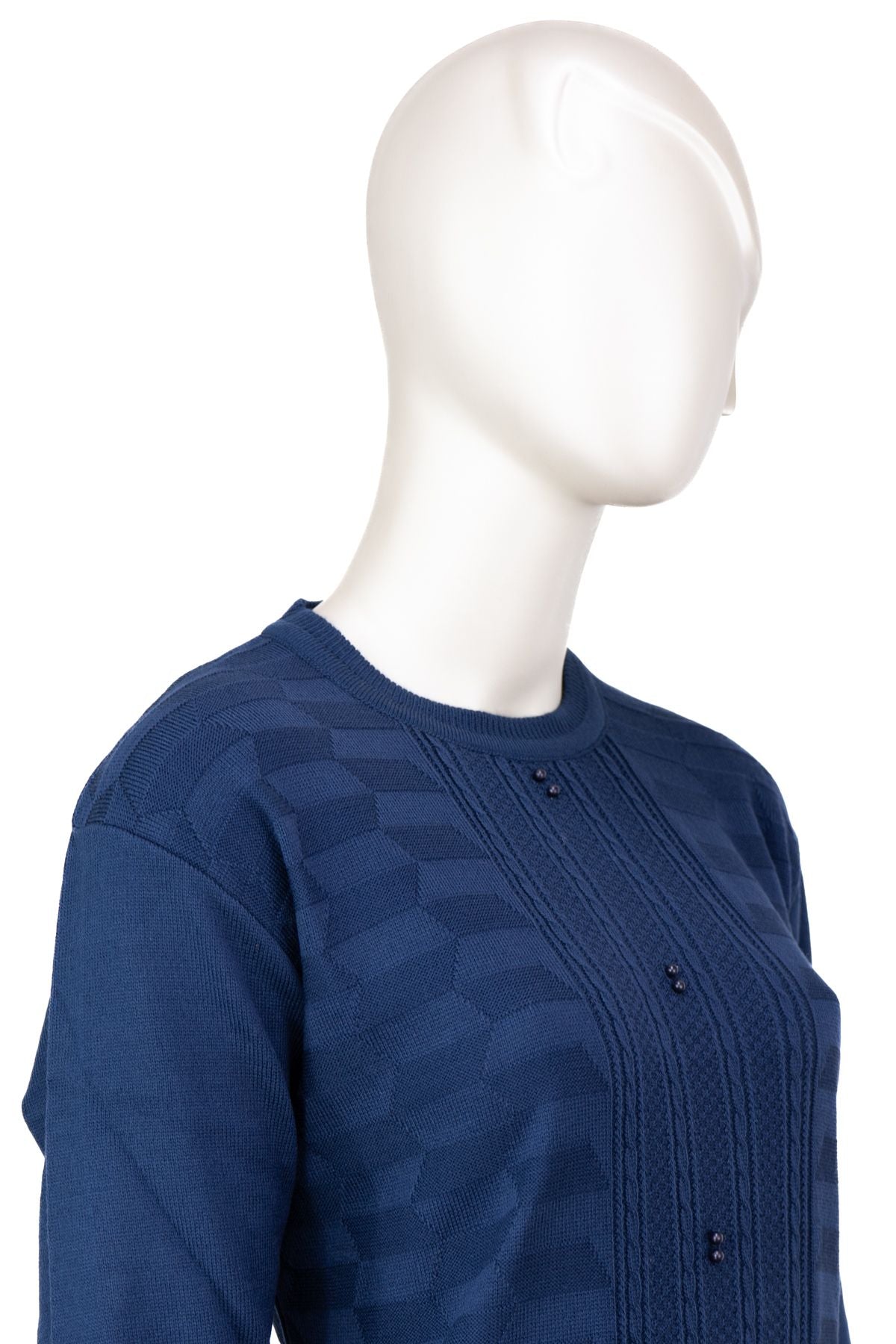 Kadın Kışlık Pamuklu Triko Dokuma Anne Kazak Boncuklu Damlam Motifli Yuvarlak Yakalı