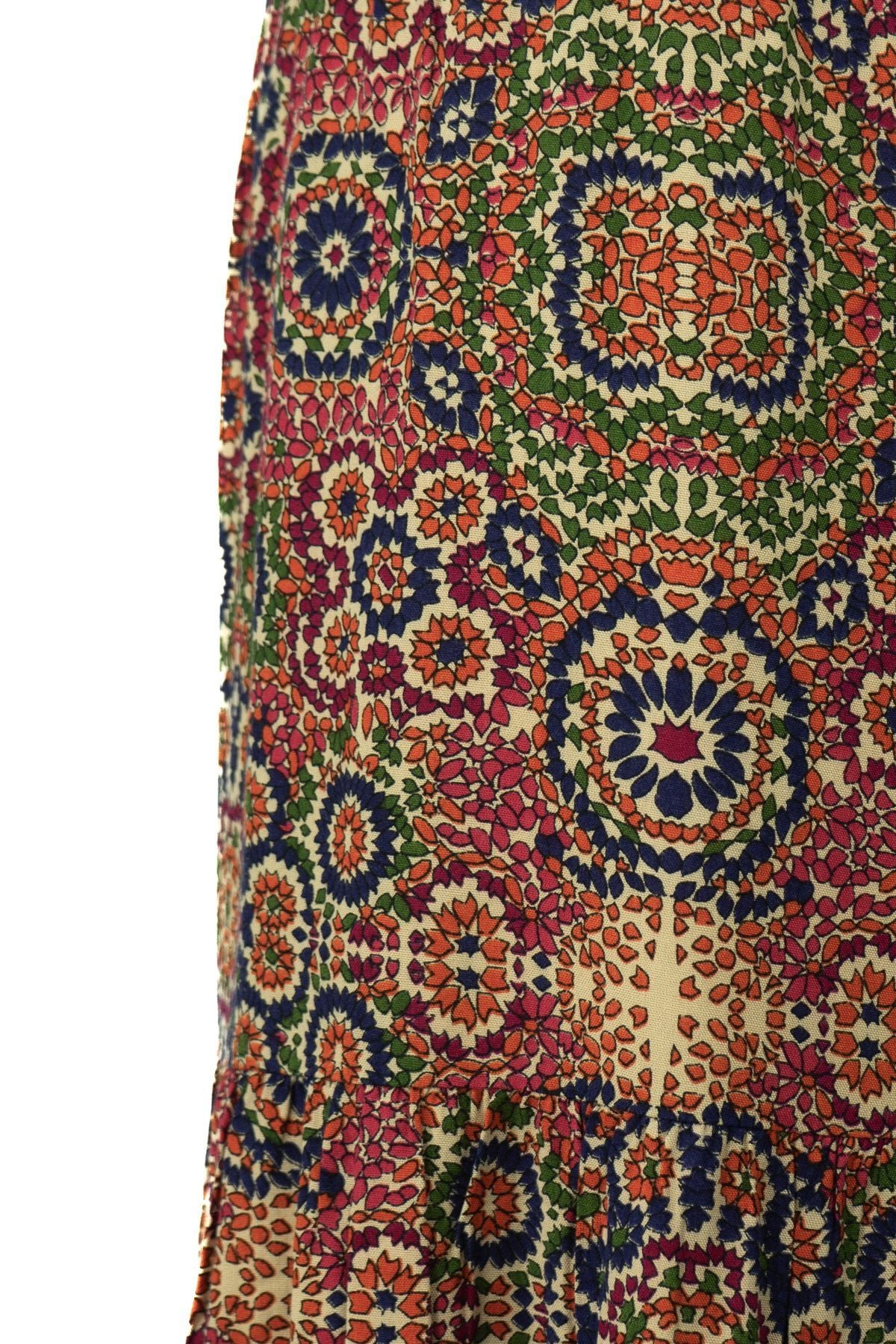 Kadın Anne Parçalı Etek Dokuma Viskon Kumaş Pastelim Çiçeği Desenli Rahat Kesim Tam Kalıp