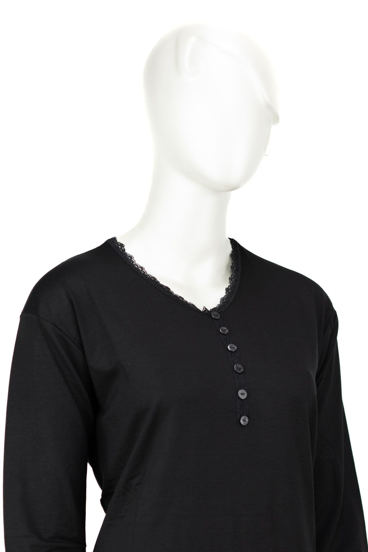 Kadın Turlu Viskon Penye Kumaş Anne Bluz Şık Fırfırlı V Yaka Normal Kesim Tam Kalıp Likralı