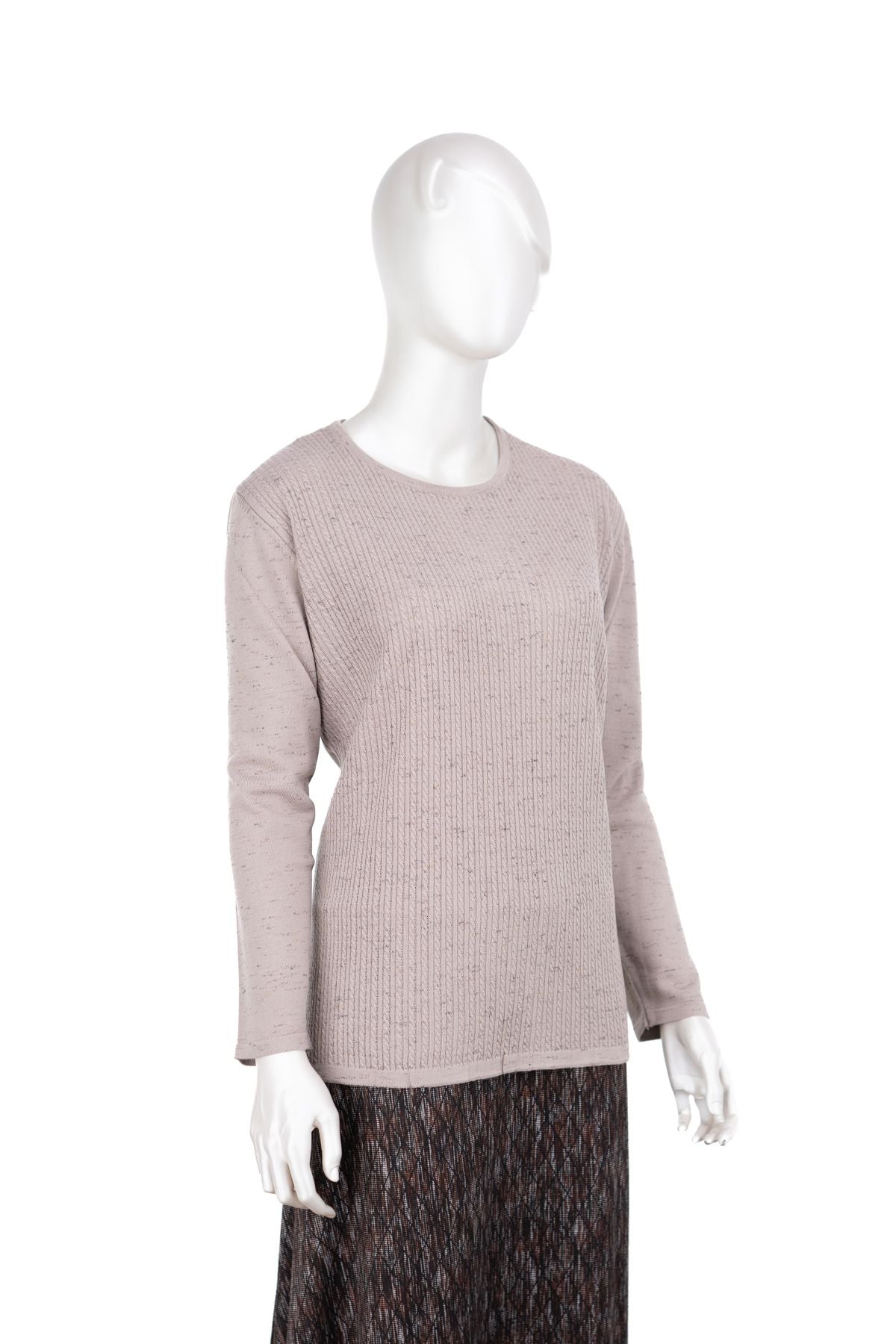 Kadın Kışlık Pamuklu Örme İnce Triko Anne Kazak yuvarlak Yaka Desenli Uzun Kol Tam Kalıp