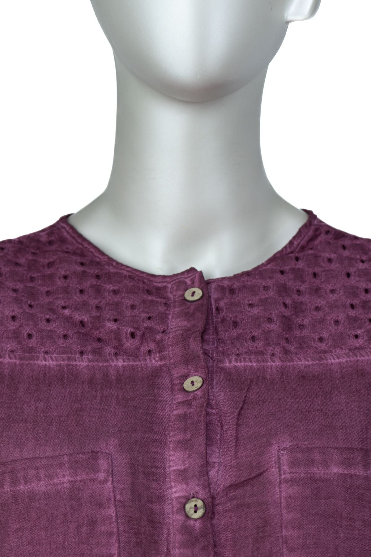 Kadın Şile Bezi Anne Bluz Pamuklu Bisiklet Yaka Kendinden Desenli Önü Düğmeli Likrasız Rahat