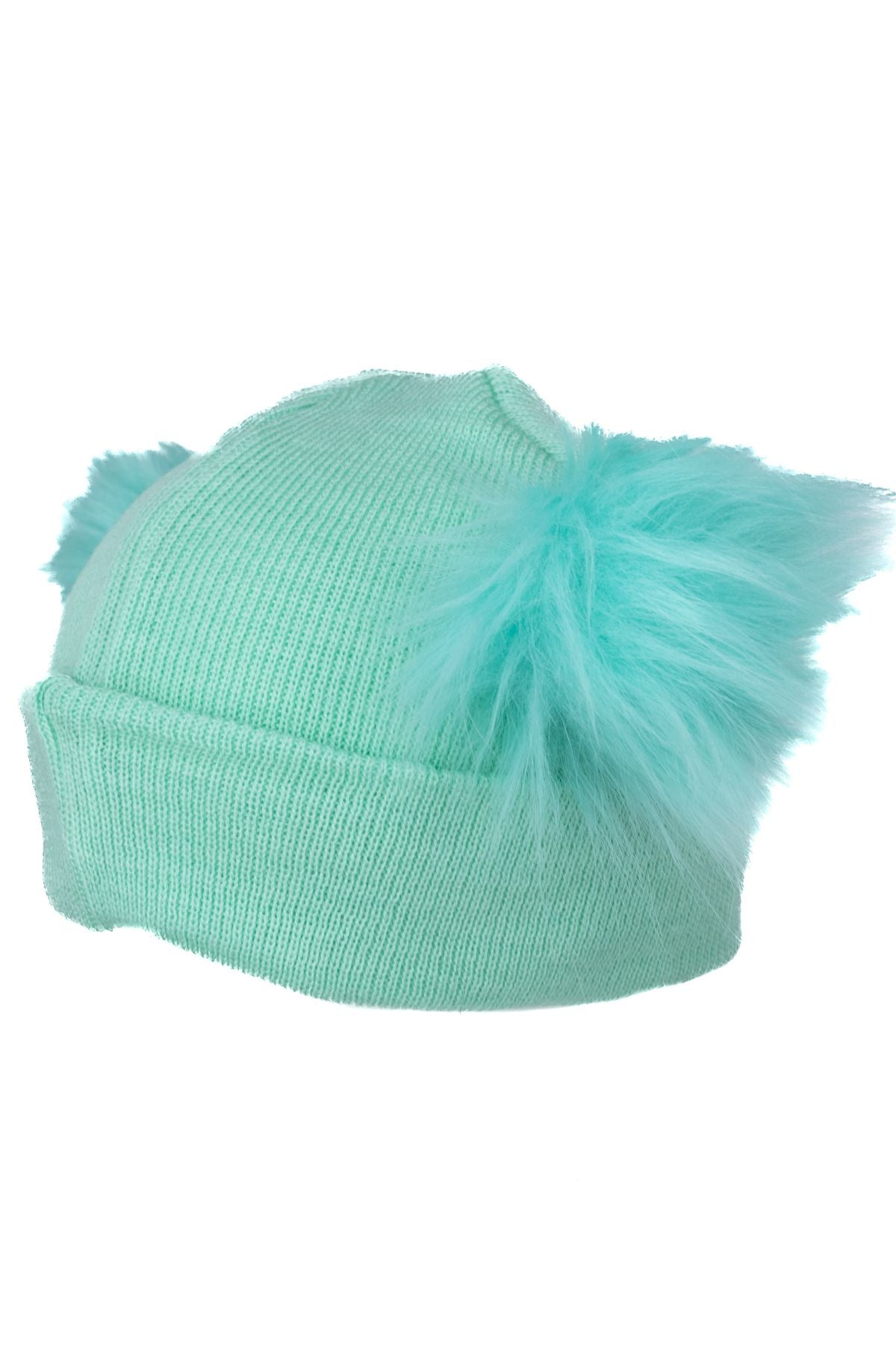 Kız Çocuk Kışlık Kalın Bere Çift Ponpon Model Pamuklu Katlamalı Sıcak Tutar Esnek Rahat