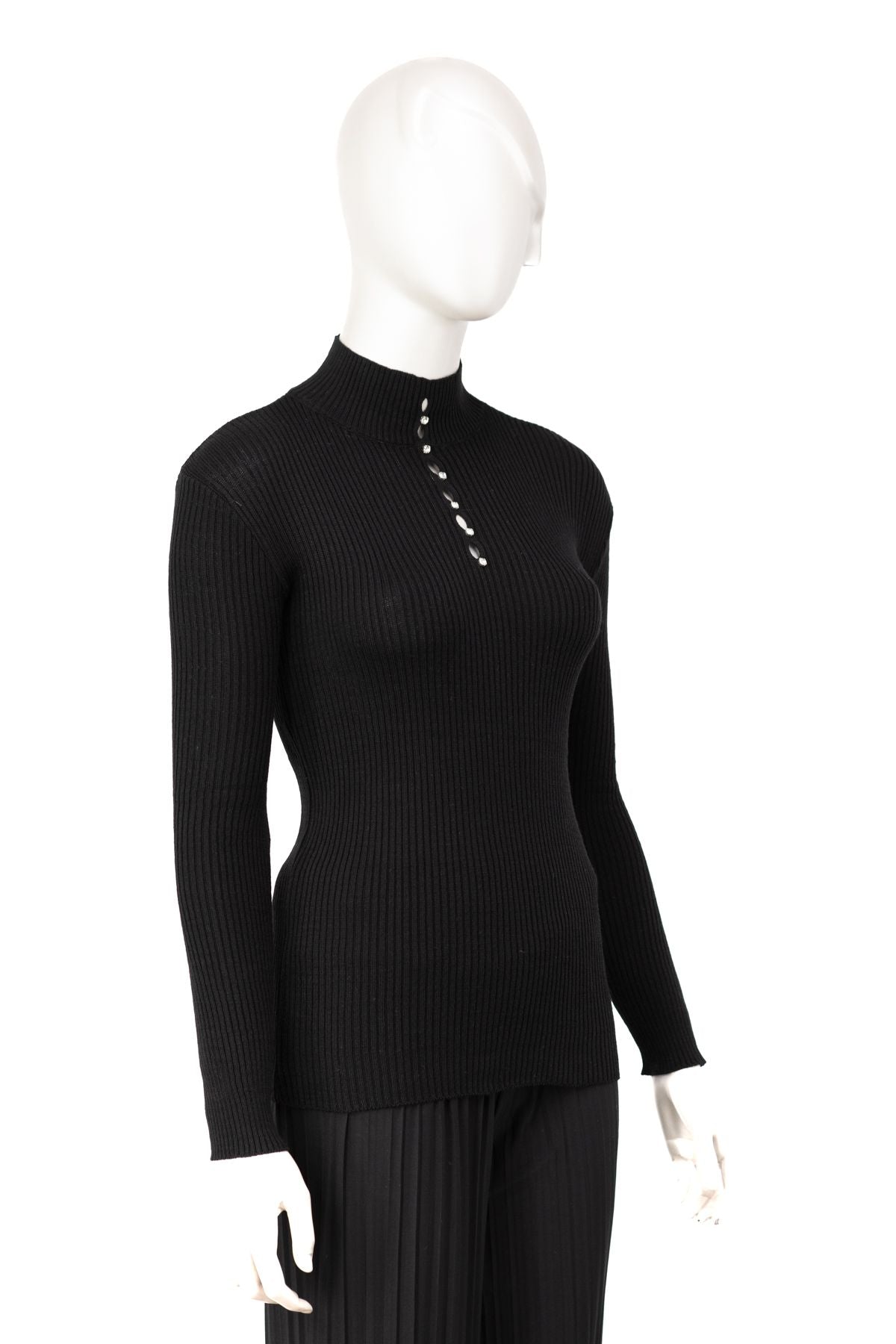 Kadın Kışlık Göğüste Şık Taşlı Yarım Yaka Bedene Oturan Likralı Örme Triko Badi Kazak