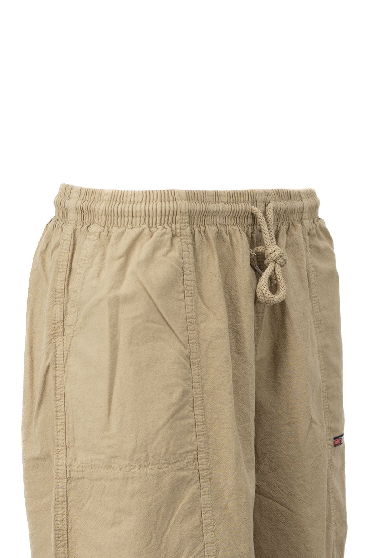 Erkek %100 Saf Pamuk Kumaş Bermuda Şort Düz Paça Cepli Beli Bağcıklı Rahat Tam Kalıp