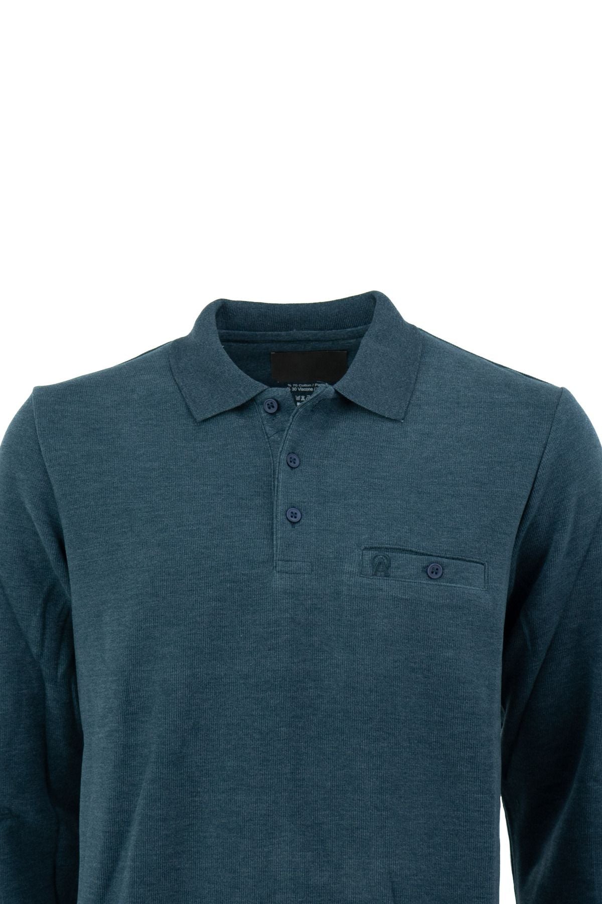 Erkek Kışlık Düğmeli PoloYaka Düz Renk Armalı Fileto Cepli RahatLikralı Pamuklu Dokuma Kazak