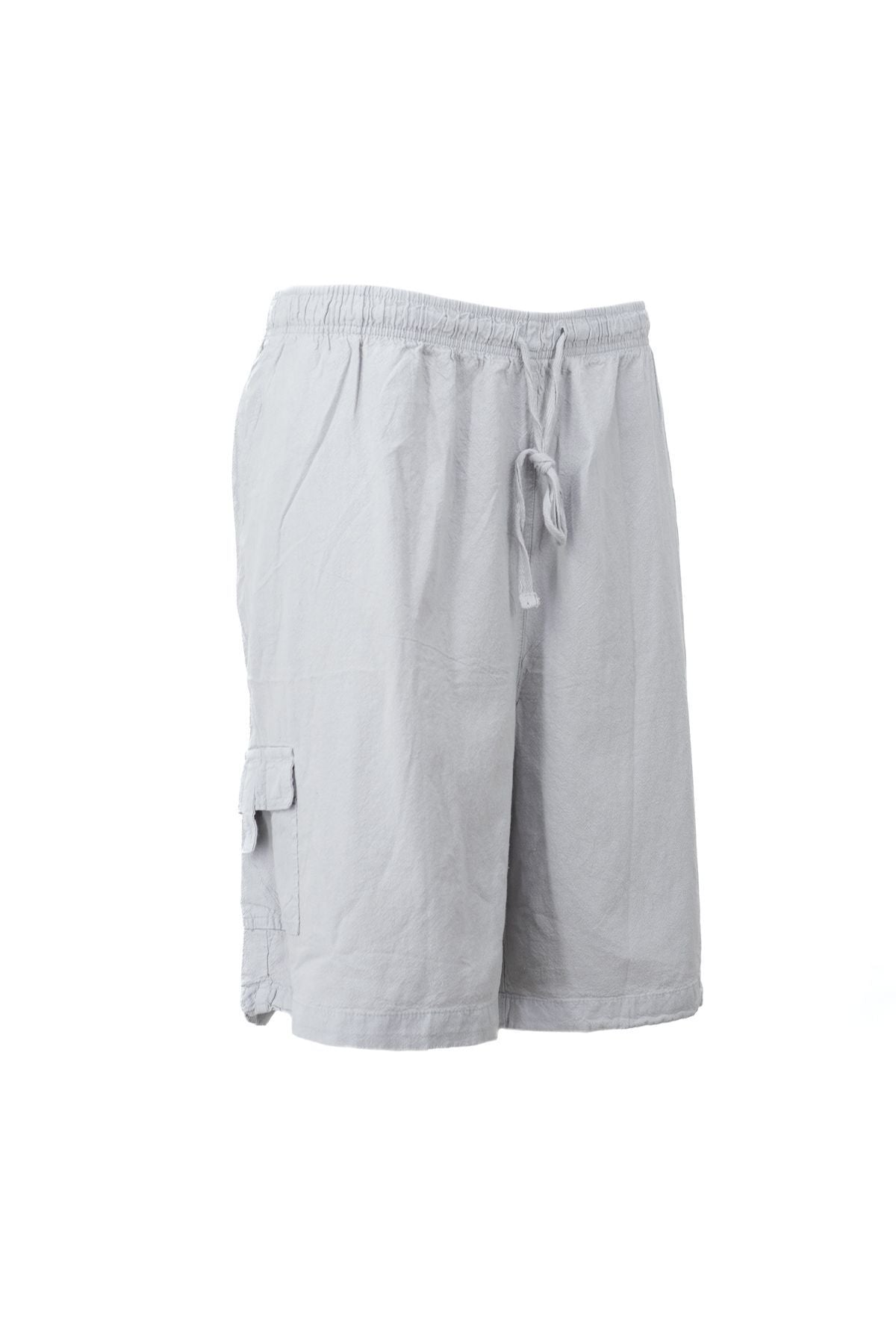 Erkek %100 Saf Pamuk Kumaş Bermuda Şort Düz Paça Kargo Cepli Bağcıklı Jumbo Battal Tam Kalıp