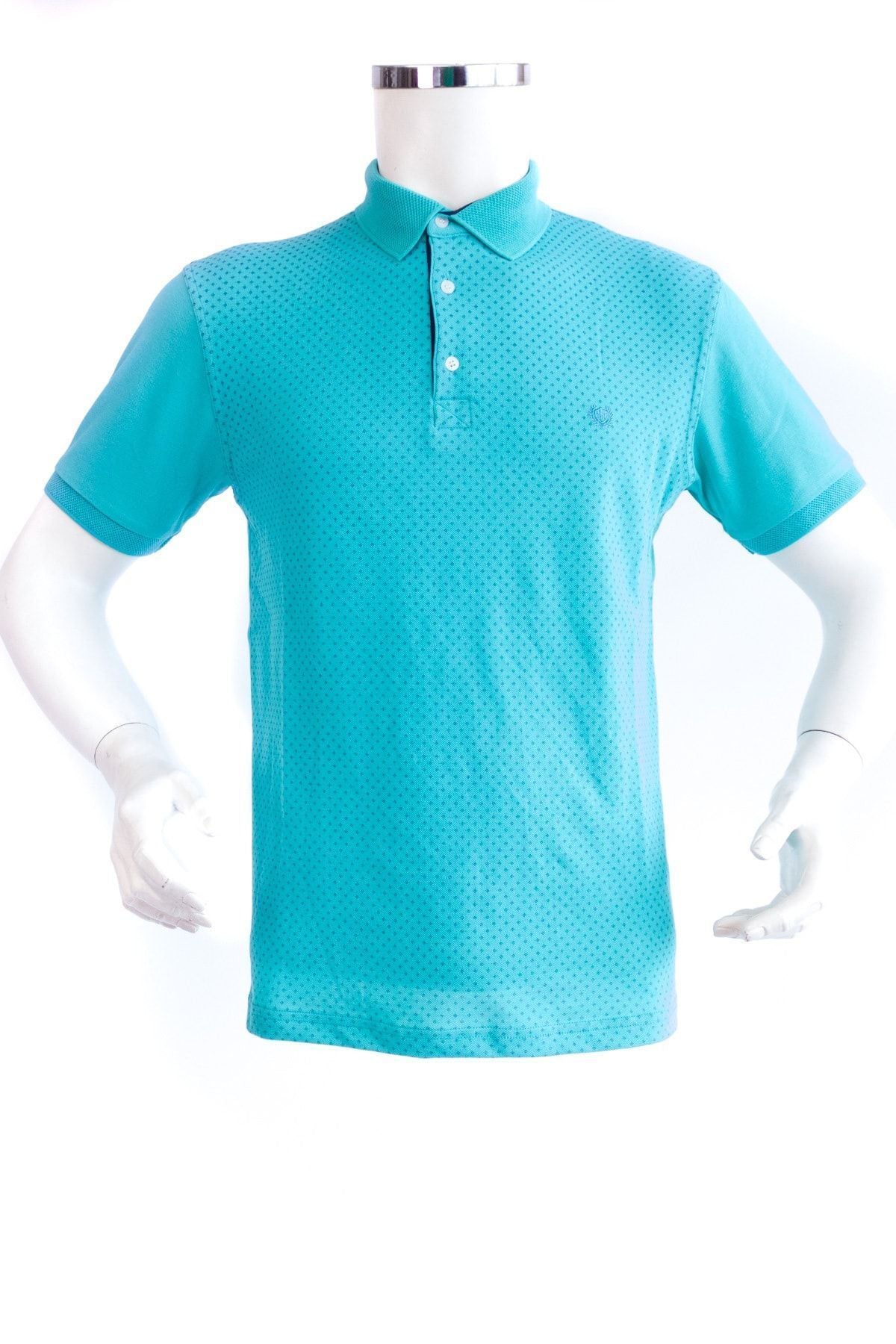 Erkek Turkuvaz Polo Yaka T-shirt Hedef Baskılı Kısa Kollu Cepsiz Slim Fit Premium Dokuma Kumaş