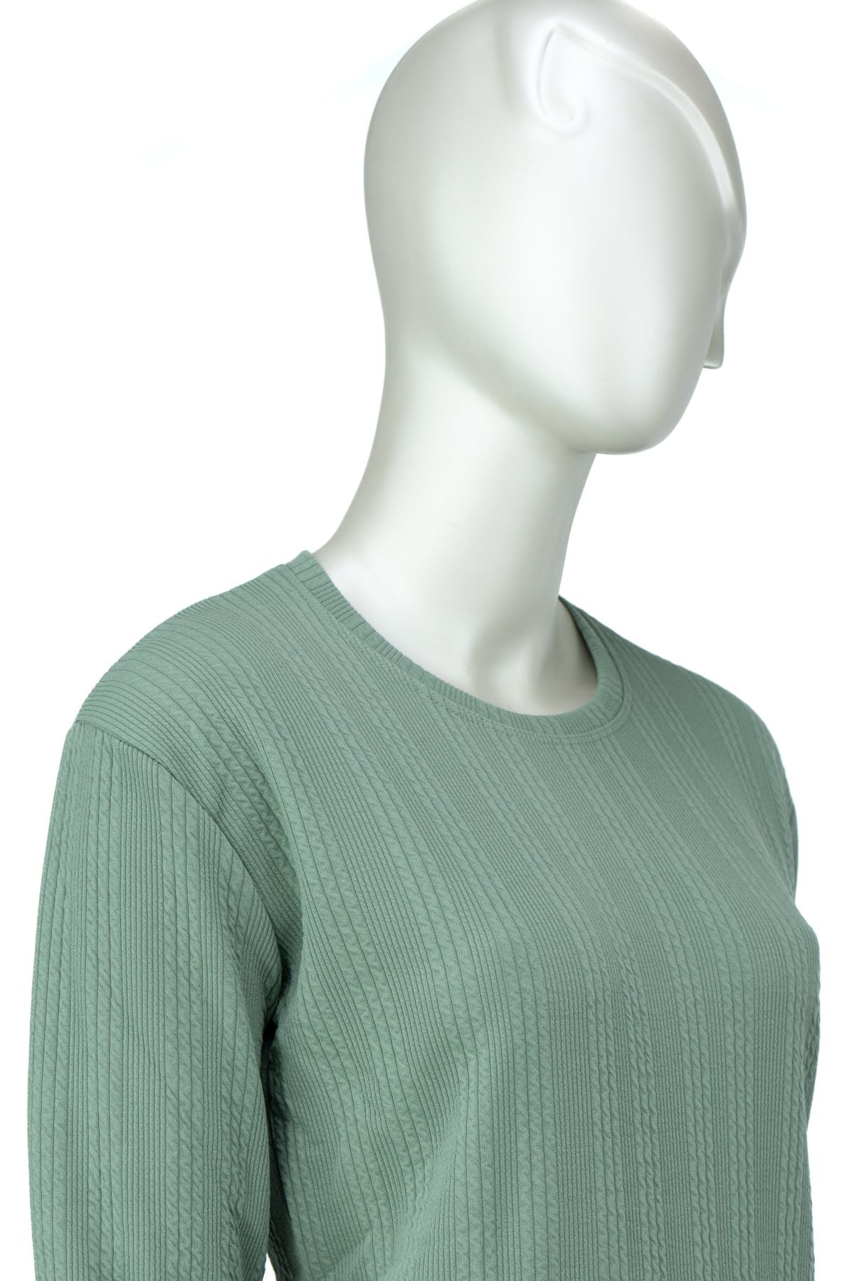 Kadın Kışlık Badi Bluz Gofre Kumaş Kendinden Desenli Likralı Yuvarlak Yaka Uzun Kollu Rahat