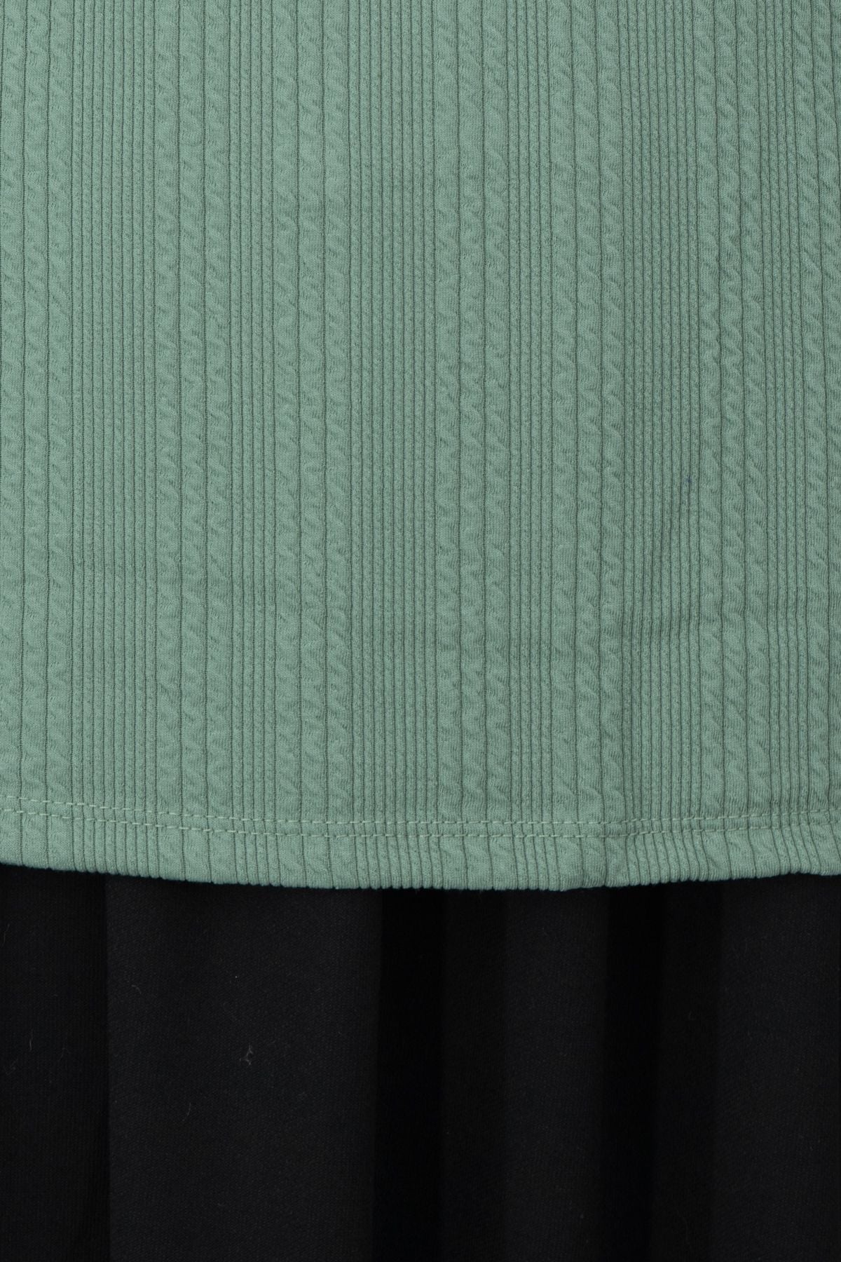 Kadın Kışlık Badi Bluz Gofre Kumaş Kendinden Desenli Likralı Yuvarlak Yaka Uzun Kollu Rahat