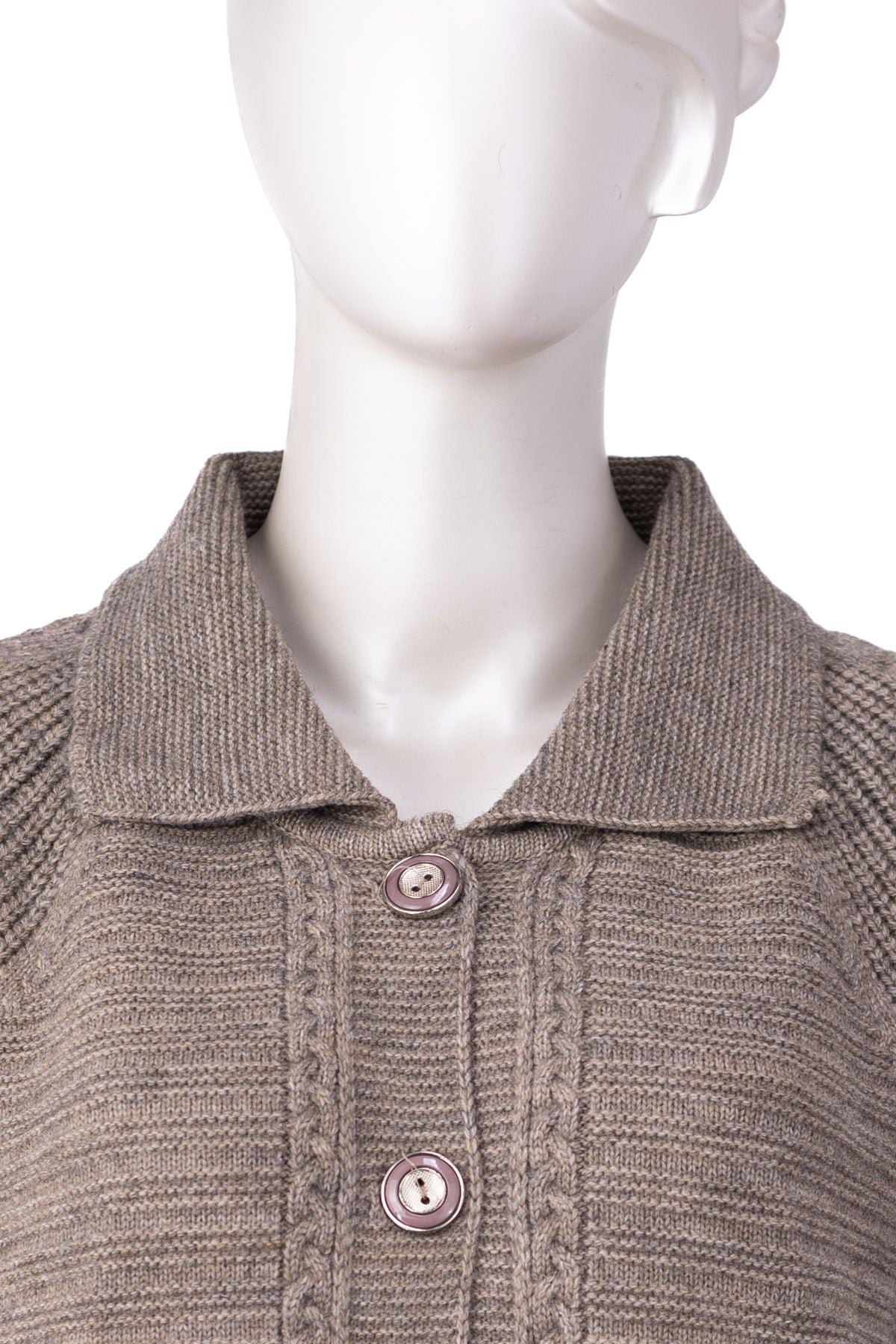 Kadın Kalın Kışlık Örgü Motifli Çift Cepli Triko Örme Anne Hırka Yakalı Rahat Kesim TamKalıp