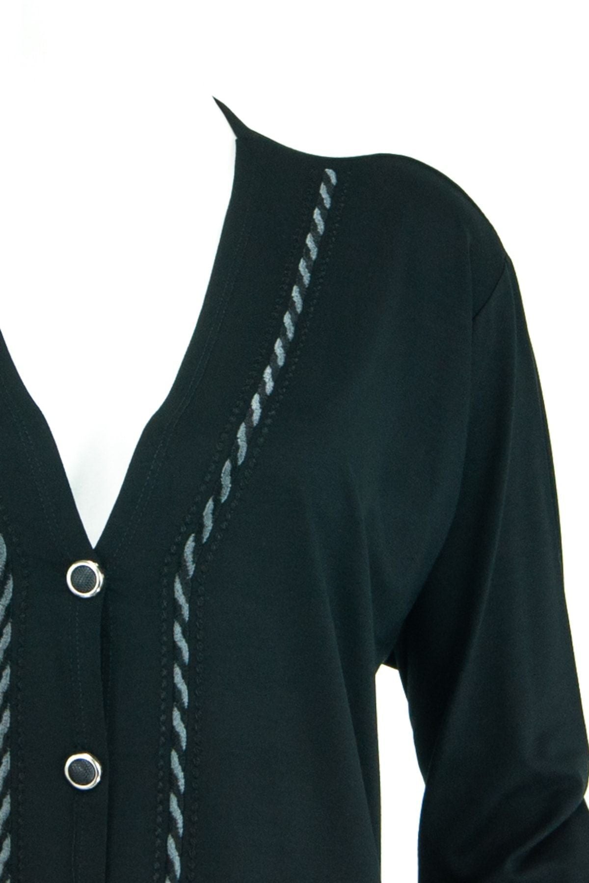 Kadın Önü Düğmeli Ve Çift Cepli Şık Örgü Detaylı Turlu Viskon Penye Kumaş Anne Hırka