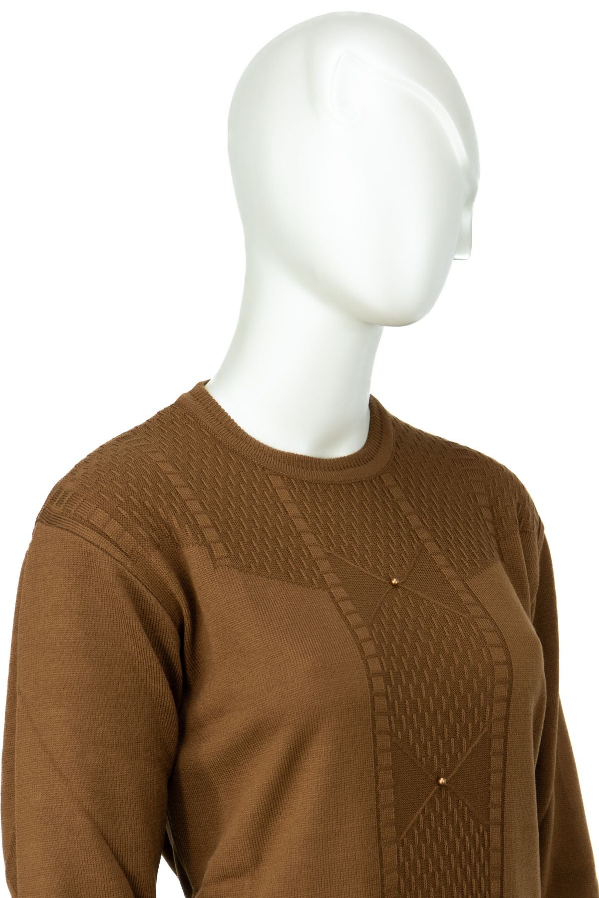 Kadın Kışlık Pamuklu Triko Dokuma Anne Kazak Boncuklu Tasarım Motifli Yuvarlak Yakalı