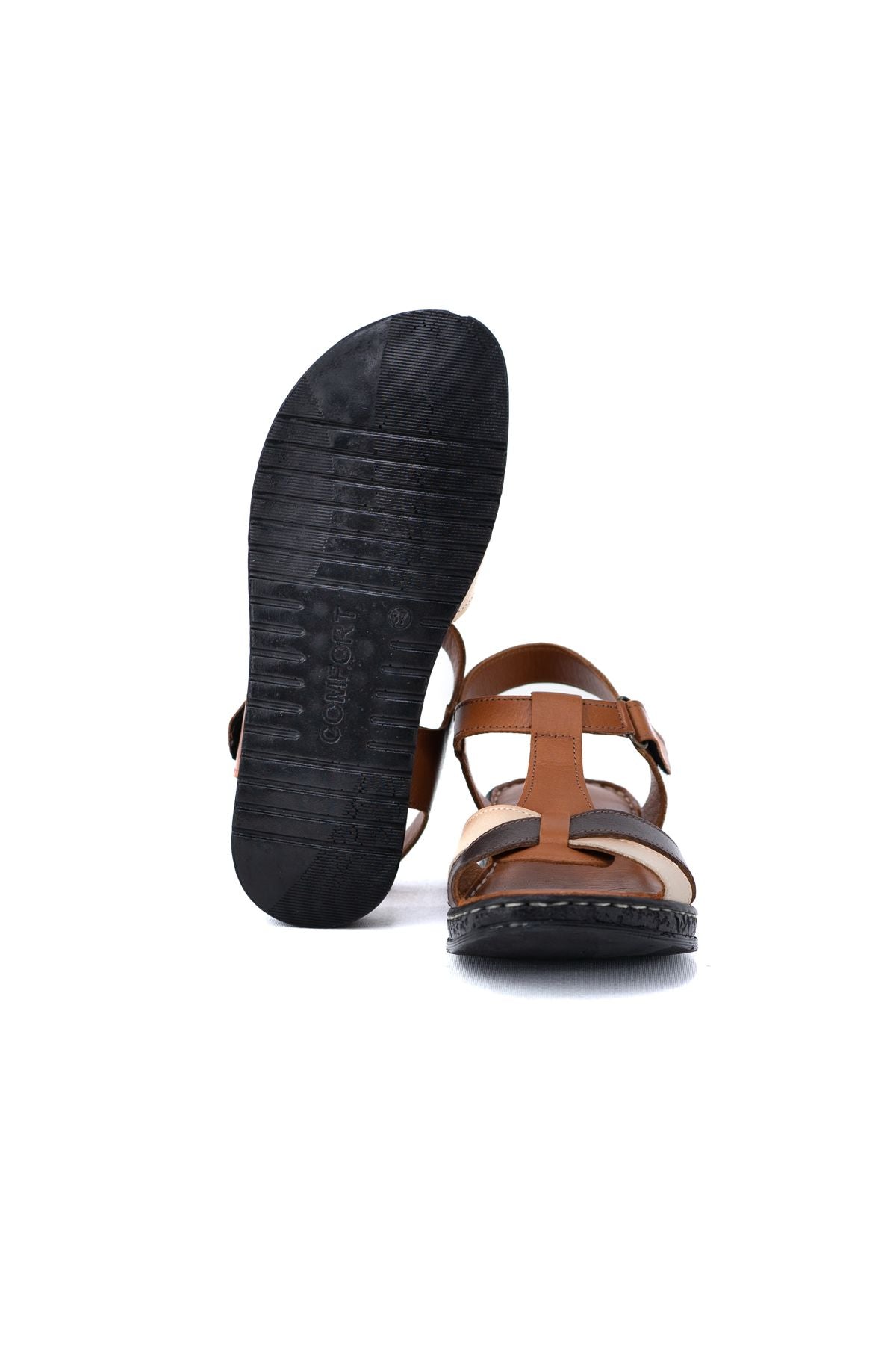 Kadın Hakiki Gerçek Deri Kauçuk Taban Sandalet Ortopedik Comfort Model Tam Kalıp