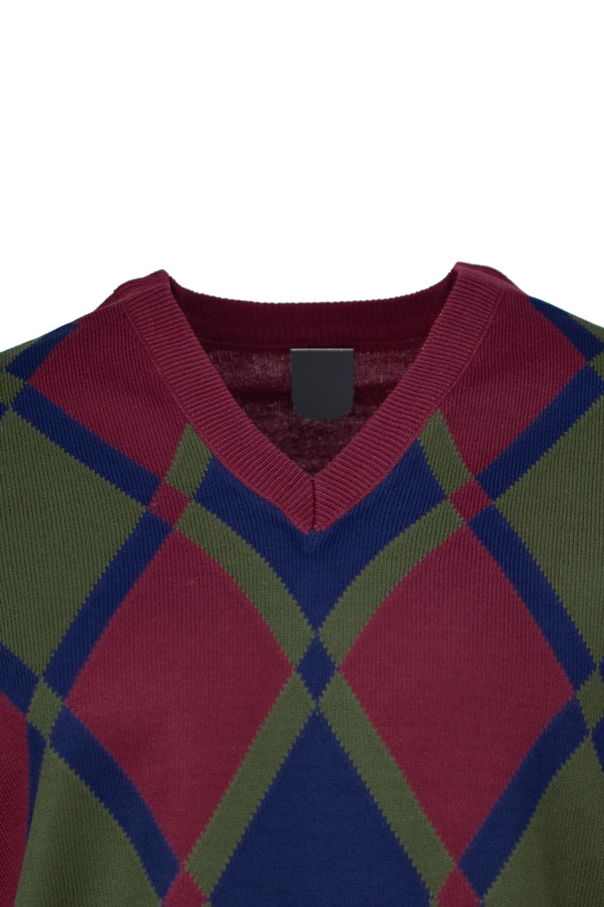 Erkek Kışlık Doğal Yünlü Örme V Yaka Kazak Baklava Desenli Rahat Tam Kalıp Klasik Model