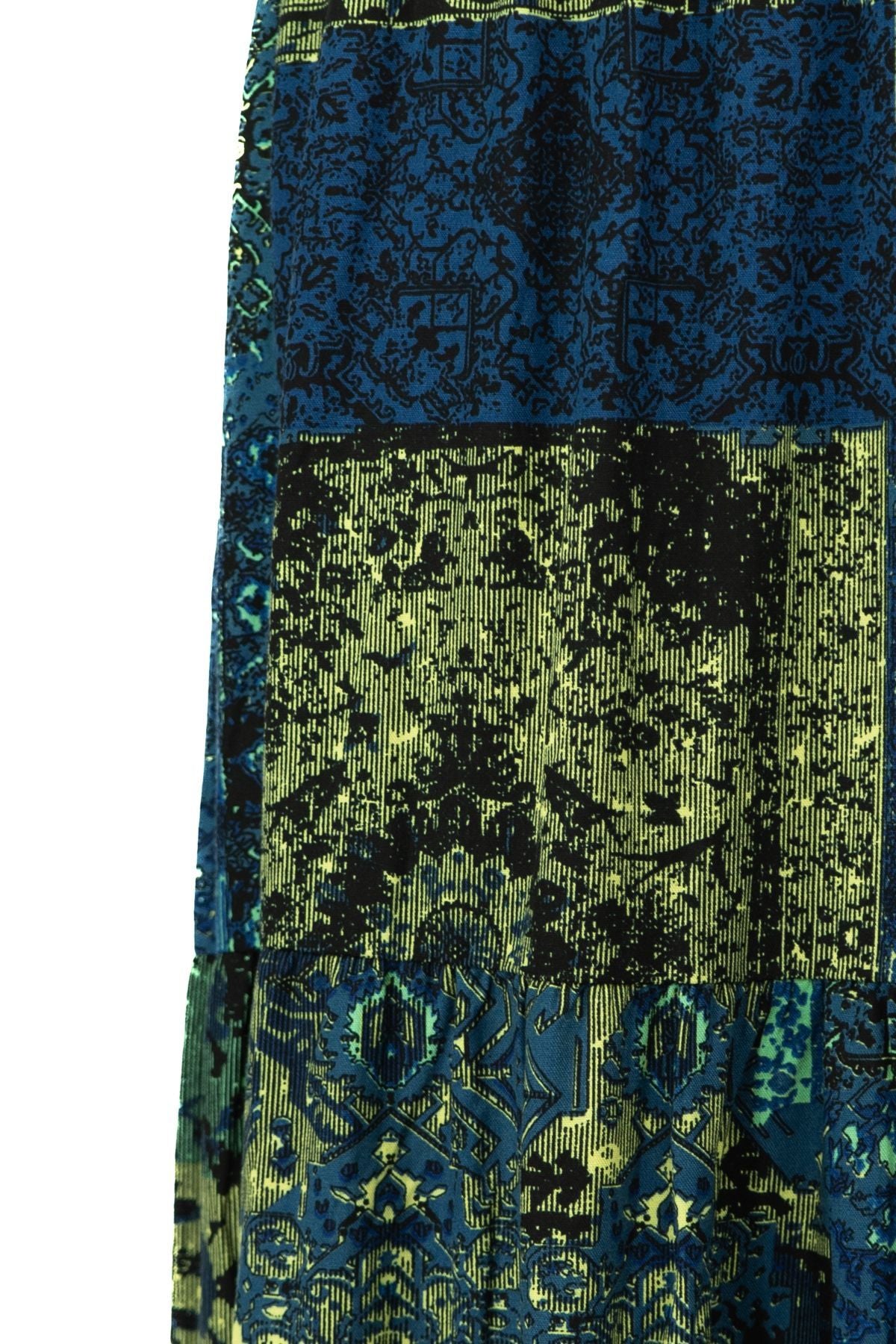 Kadın Dokuma Viskon Kumaş Parçalı Anne Etek Sümbül Çiçeği Desenli Beli Lastikli Rahat Kesim