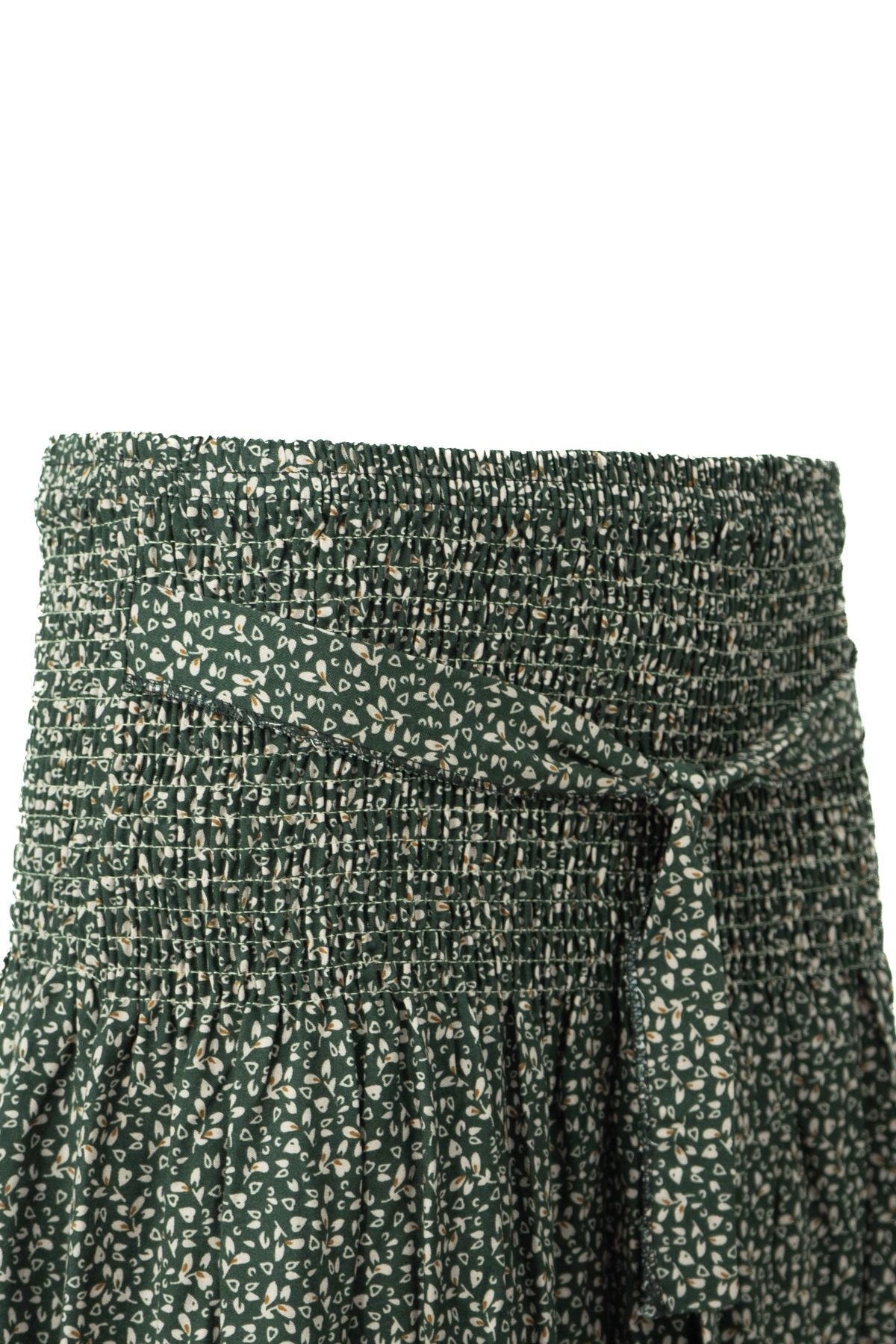 Kadın Etek Dokuma Viskon Kumaş Beli Lastikli Sümbül Çiçeği Desenli Rahat Kesim Tam Kalıp