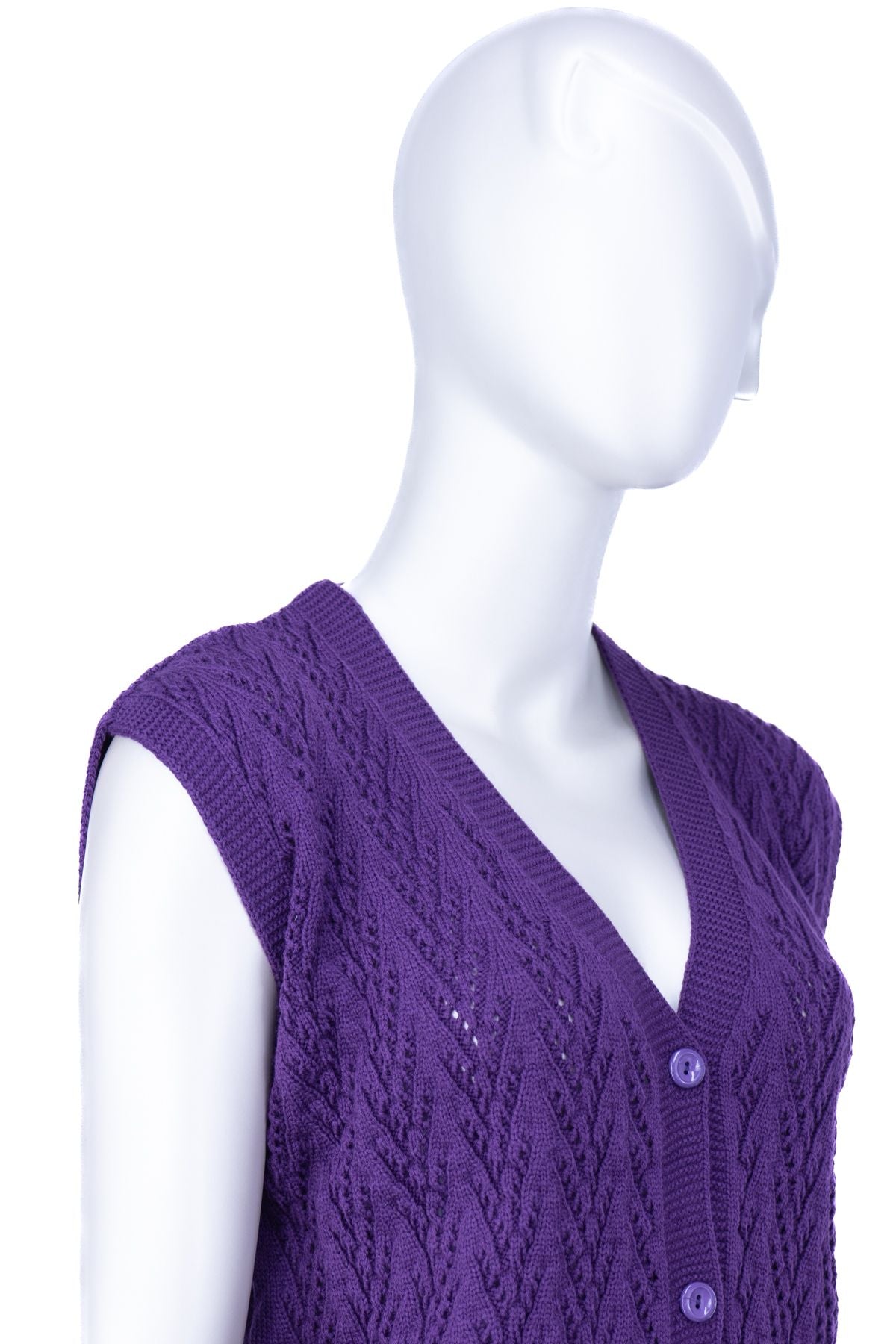 Kadın Kışlık Pamuklu Triko Klasik Örme Anne Yelek Kilim Örgü Model Önden Düğmeli Çift Cepli