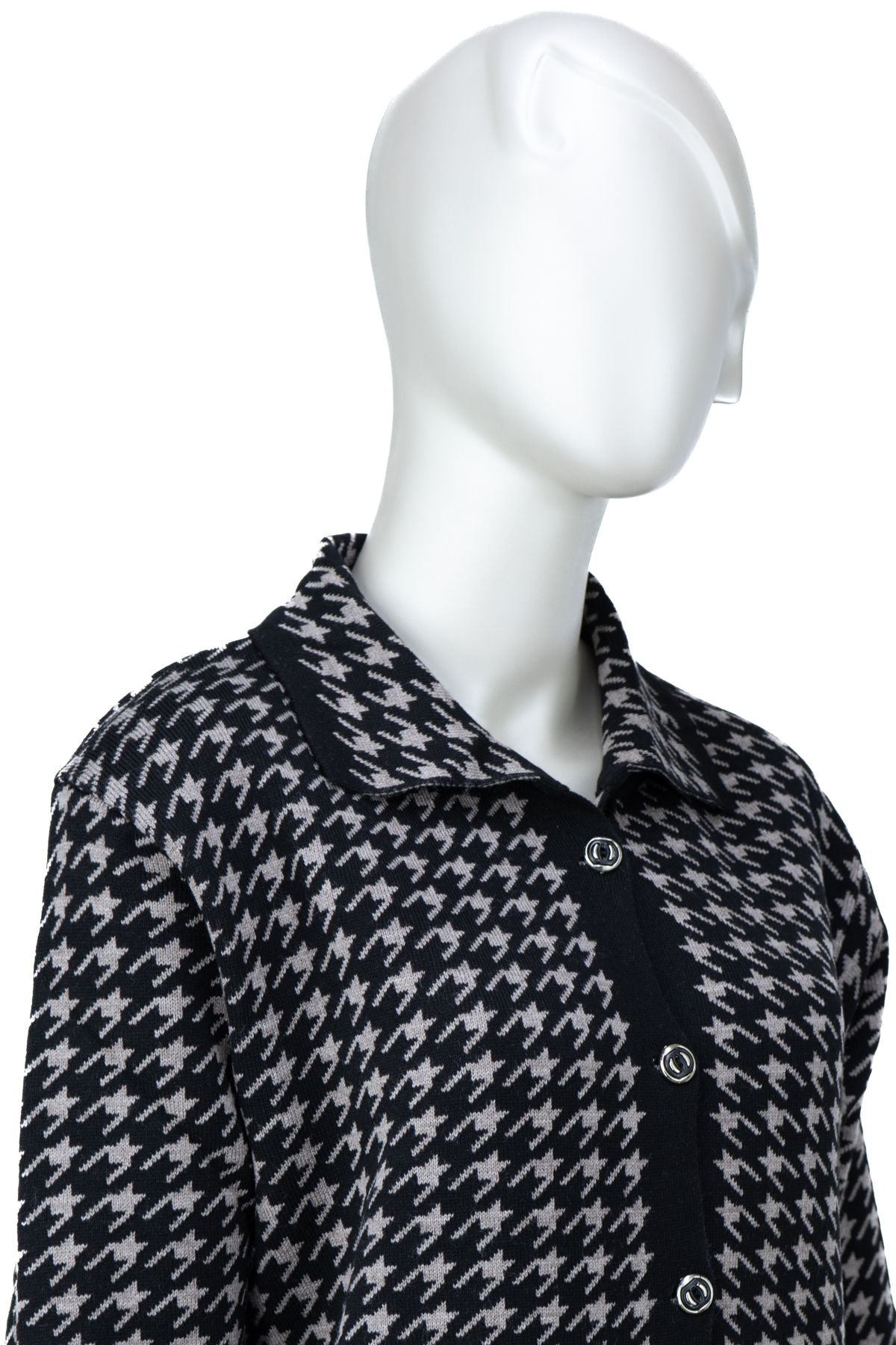 Kadın Kışlık Anne Hırka Yünlü Örme Düğmeli Cepli Kuşaklı Likralı Tam Kalıp Kazayağı Motifli