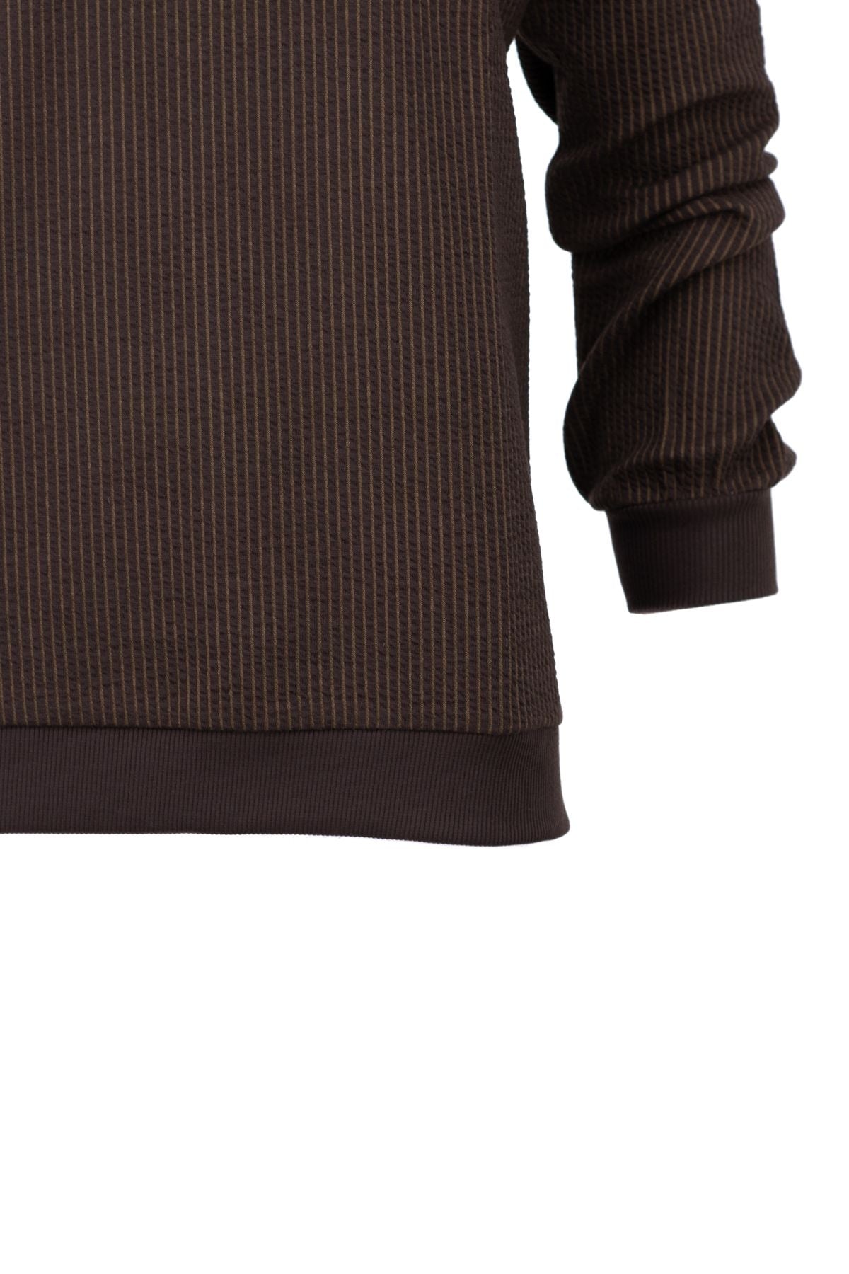 Erkek Mevsimlik Doğal Pamuklu Sweatshirt Bisiklet Yaka Çizgili Rahat Kesim Tam Kalıp