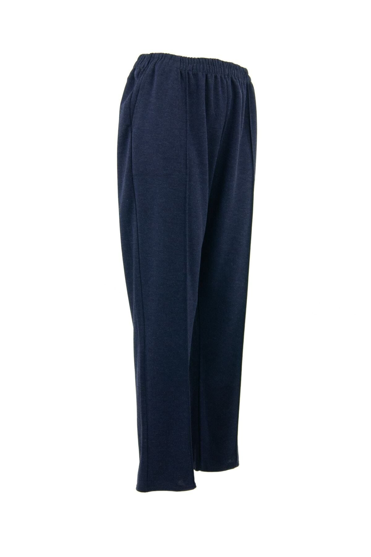 Kadın Kışlık Düz Renk Cepli Rahat Kesim Büyük Beden Likralı Viskon Ecrin Kumaş Anne Pantolon