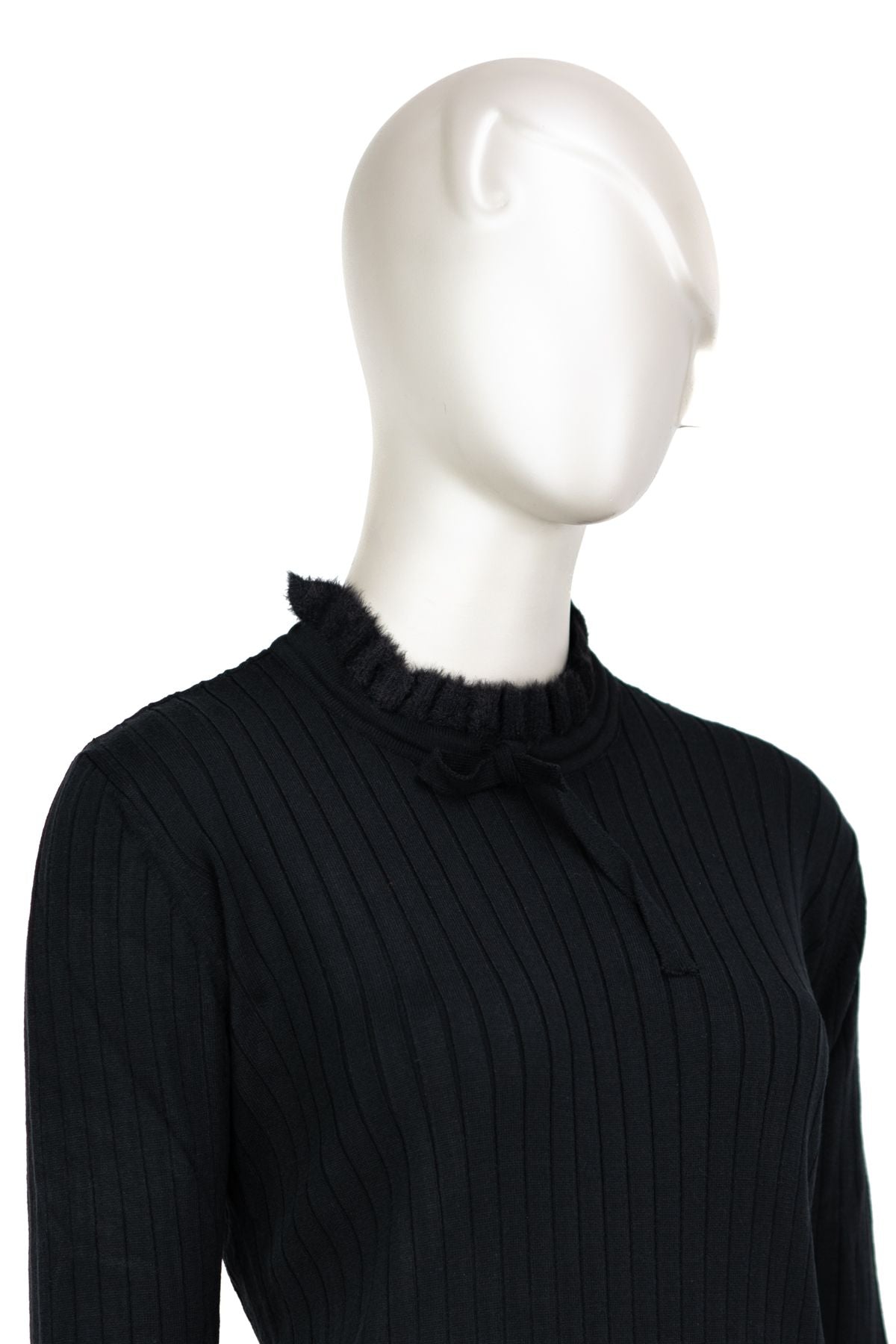 Kadın Pamuklu Örme Badi Kazak Likralı Esnek Çizgi Motifli Bağcıklı Yuvarlak Yakalı Uzun Kol