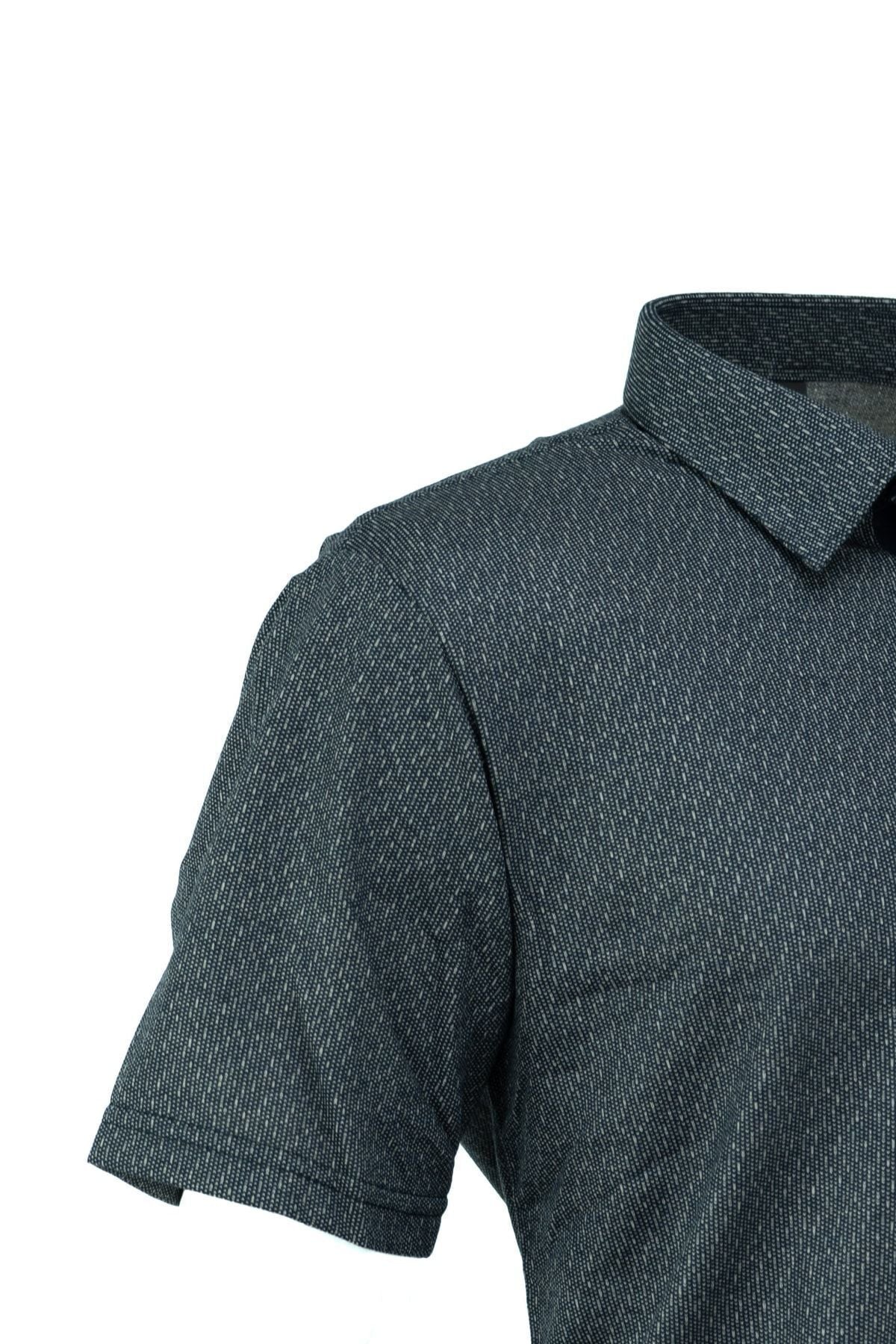 Erkek Gömlek Yaka Desenli Cepli Kısa Kollu Normal Kesim Premium Pamuklu Kumaş T-shirt