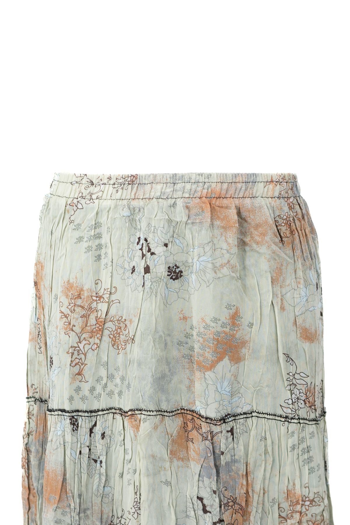 Kadın Astarlı Şifon Etek Bahar Çiçekleri Desenli Beli Lastikli Rahat Kesim Parçalı