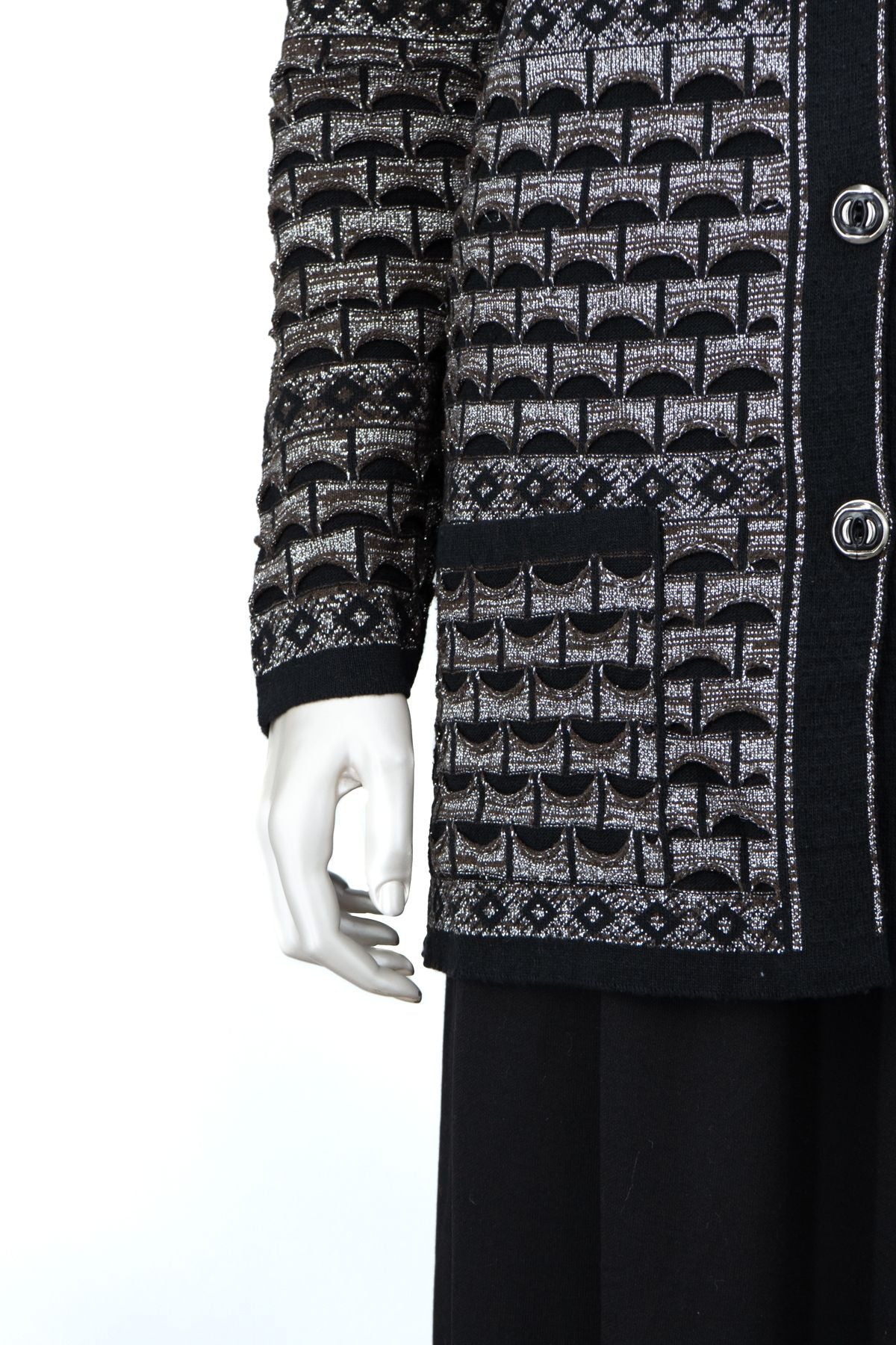 Kadın Kışlık Anne Hırka Pamuklu Triko Örme Simli Önden Düğmeli Çift Cepli Rahat Kesim