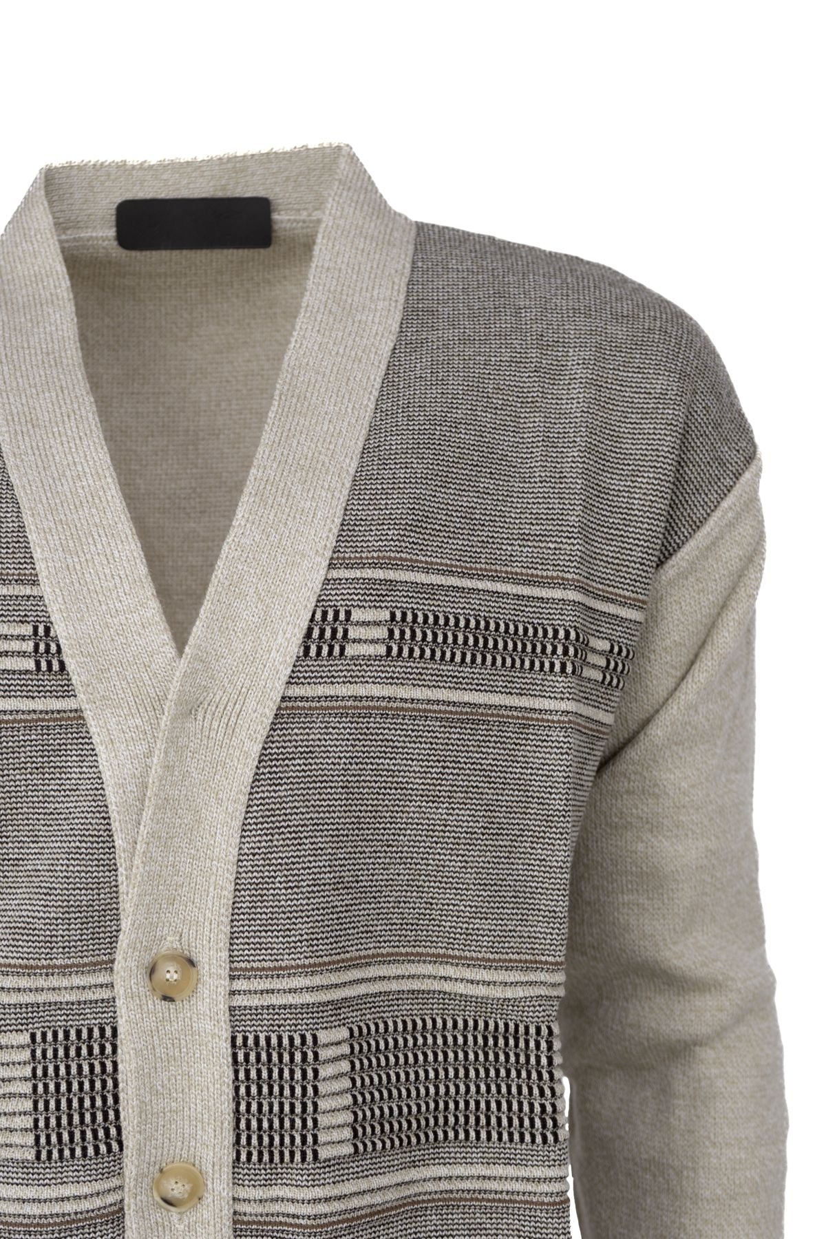 Erkek Kışlık Kalın Pamuklu Örme Triko Hırka Klasik Desenli Düğmeli Cepli Tam Kalıp V Yaka