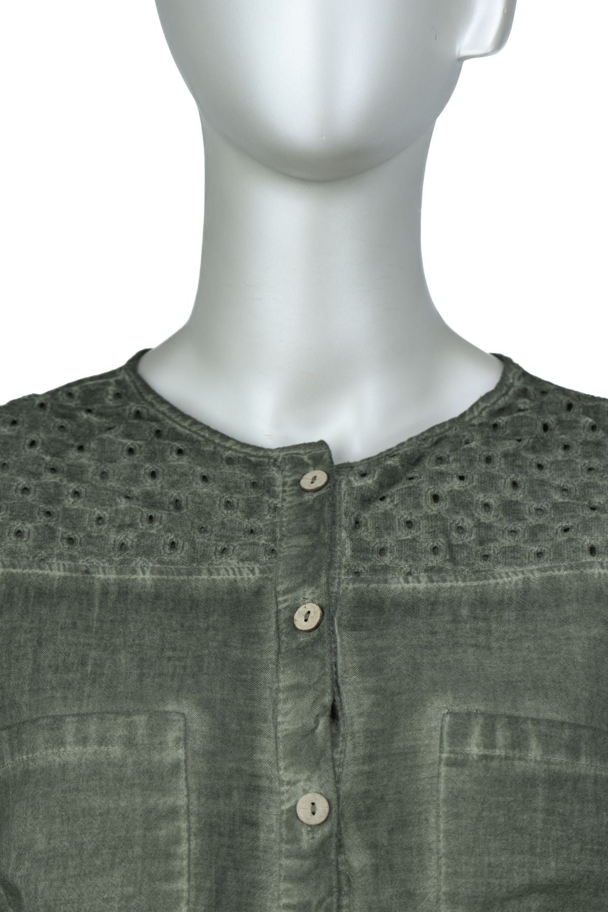 Kadın Şile Bezi Anne Bluz Pamuklu Bisiklet Yaka Kendinden Desenli Önü Düğmeli Likrasız Rahat