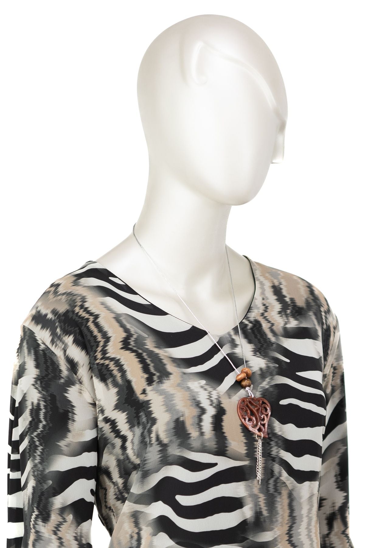 Kadın Klasik Şifon Anne Bluz Viskoz Kumaş Deniz Desenli Kolyeli Astarlı Rahat Tam Kalıp