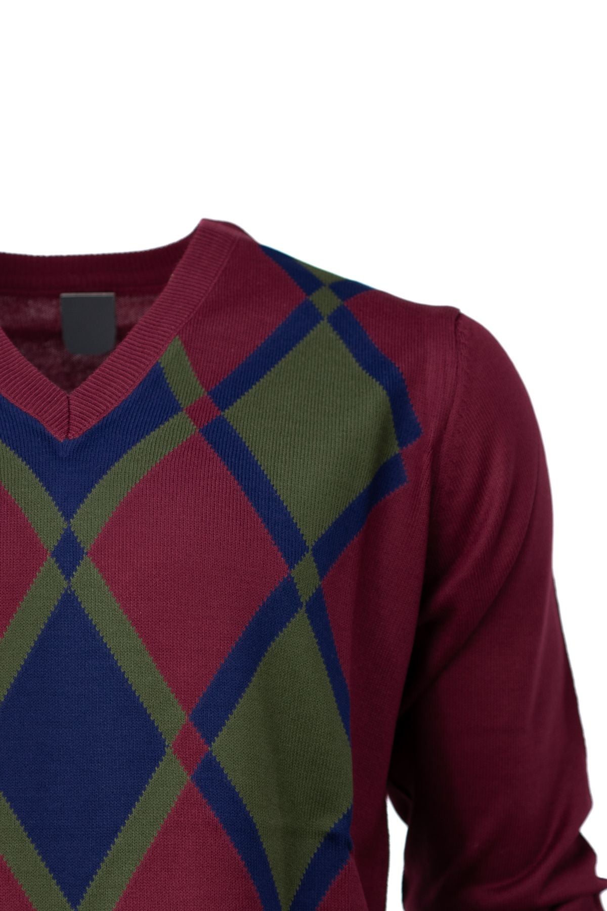 Erkek Kışlık Doğal Yünlü Örme V Yaka Kazak Baklava Desenli Rahat Tam Kalıp Klasik Model