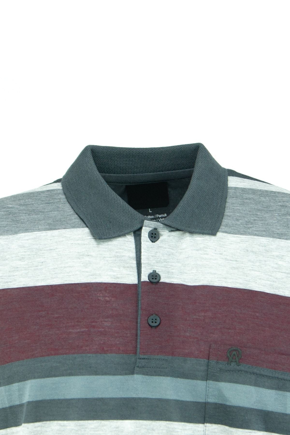 Erkek Polo Yaka Cepli Kısa Kollu Çizgili Normal Kesim Pamuklu Kumaş T-shirt