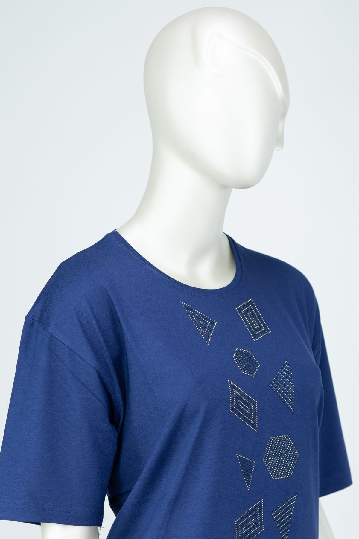 Kadın Düğün Taşlı Yuvarlak Yaka Kısa Kol Tam Kalıp Büyük Beden Viskon Penye Kumaş Anne Bluz