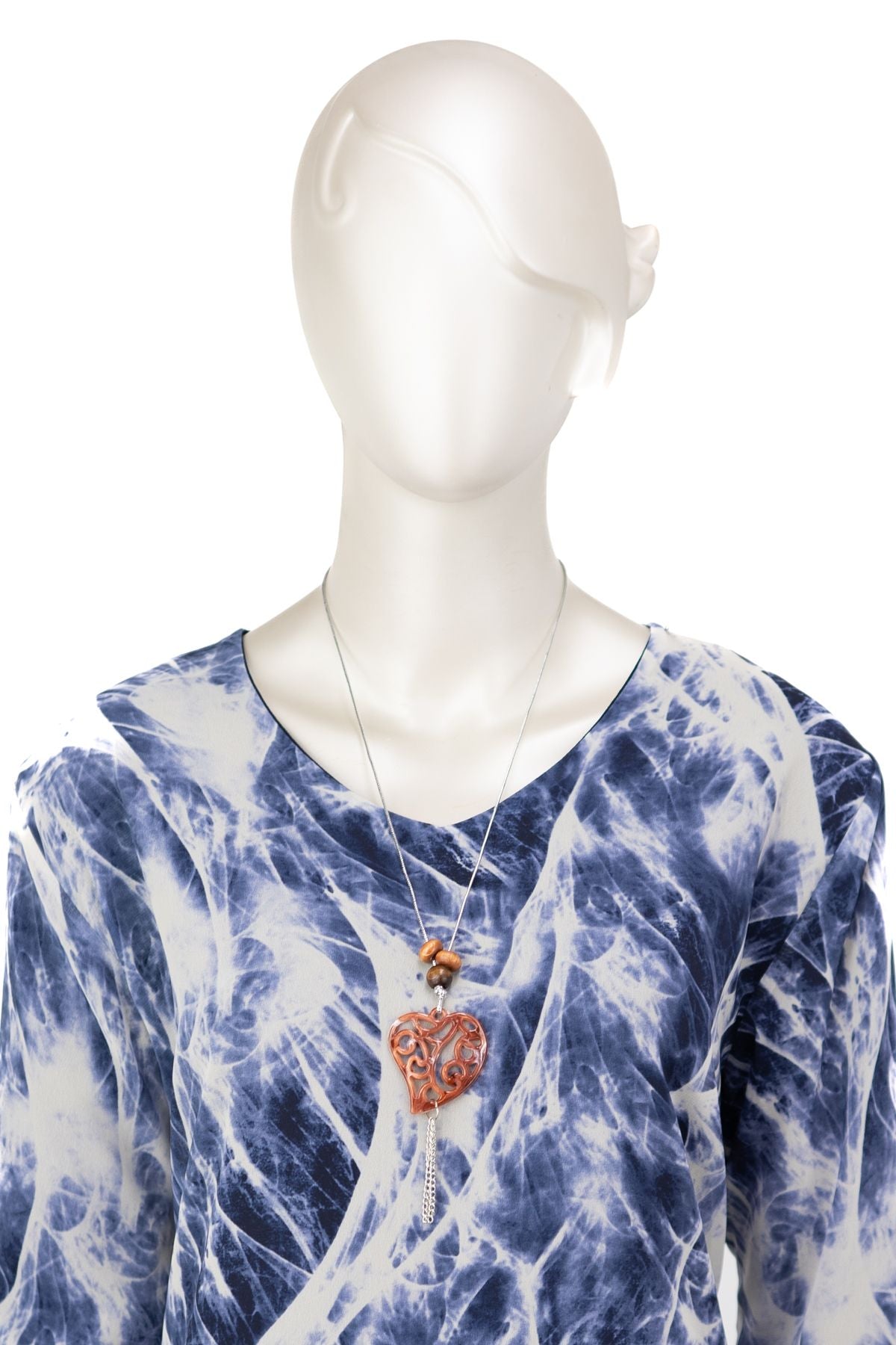 Kadın Klasik Şifon Anne Bluz Viskoz Kumaş Sanat Desenli Kolyeli Astarlı RahatKesim Tam Kalıp