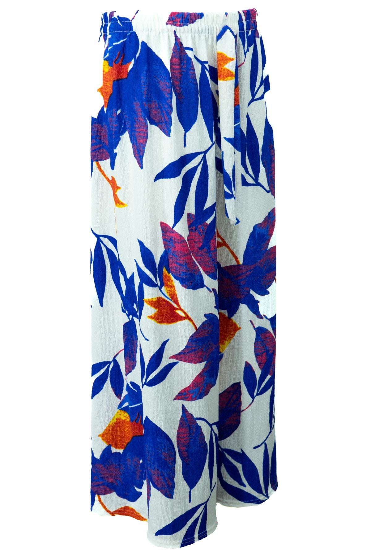 Kadın Pantolon Gofre Kumaş Palmiye Desenli Rahat Kesim Geniş Paça Beli Lastikli