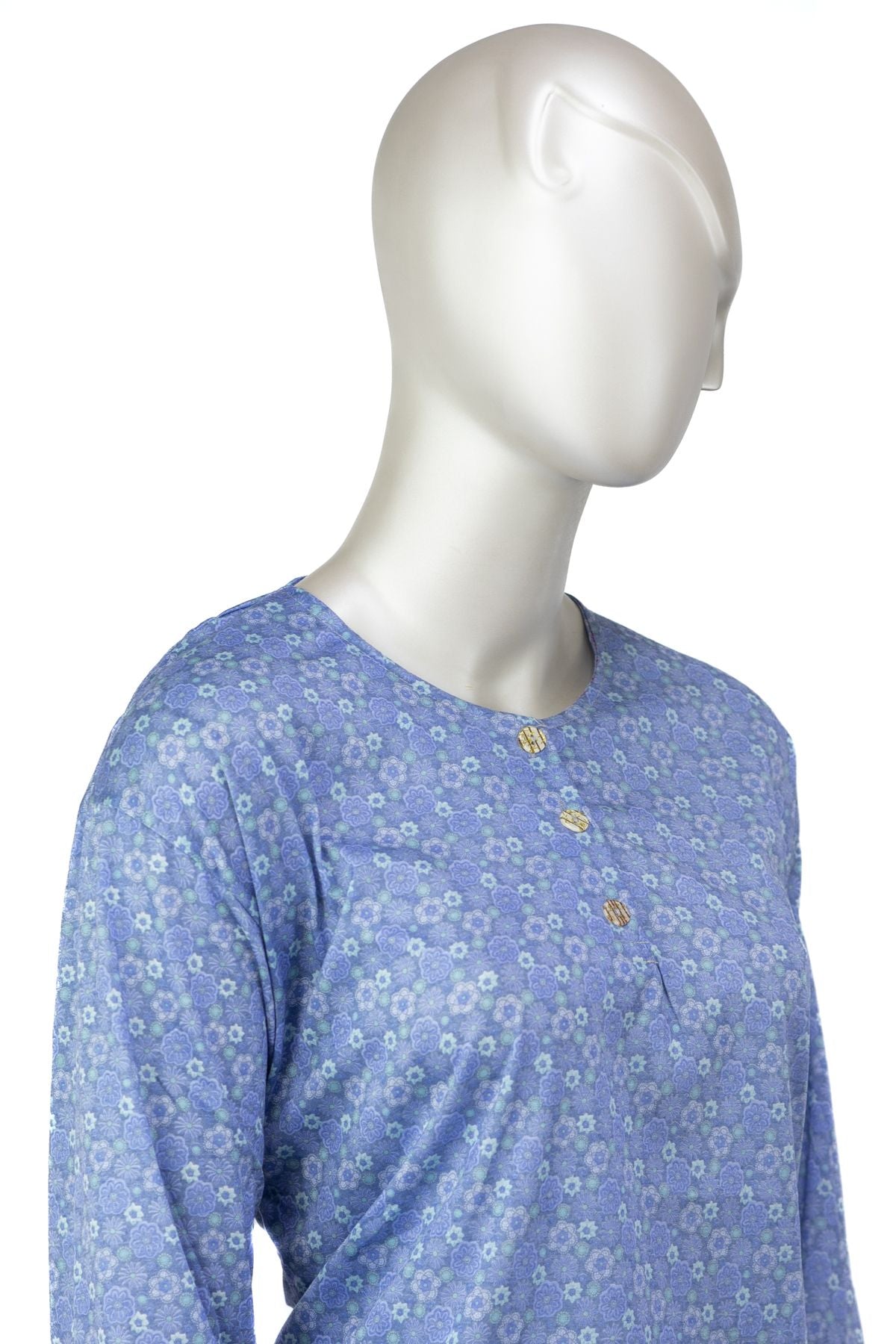 Kadın Kağıt Baskı Klasik Anne Bluz Pamuk Kumaş Manolya Desenli Üç Düğmeli Tam Kalıp