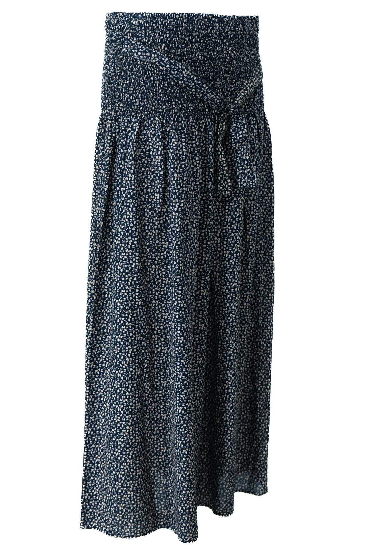 Kadın Etek Dokuma Viskon Kumaş Beli Lastikli Sümbül Çiçeği Desenli Rahat Kesim Tam Kalıp